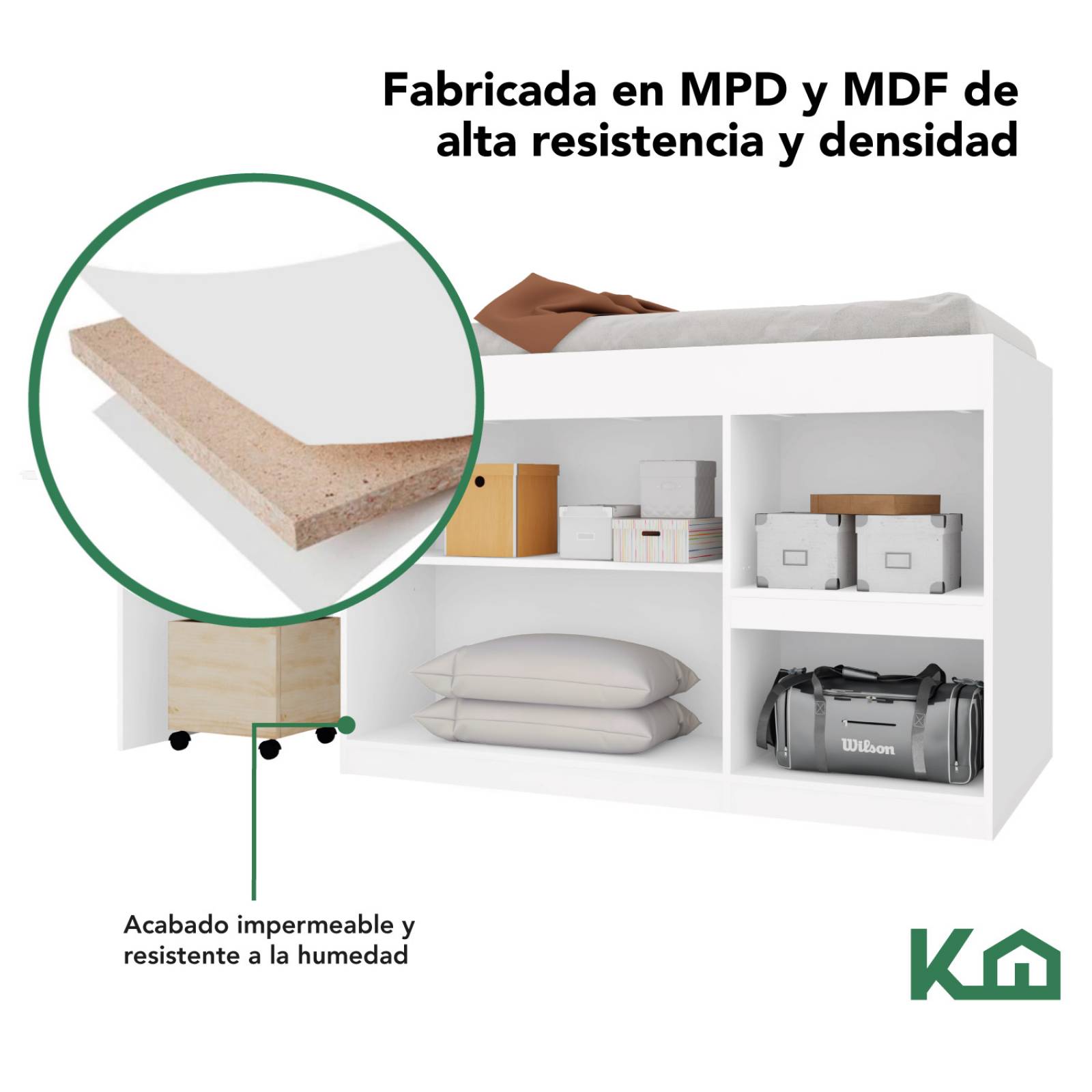 Cama Con Escritorio Litera Individual Blanca Base KingsHouse