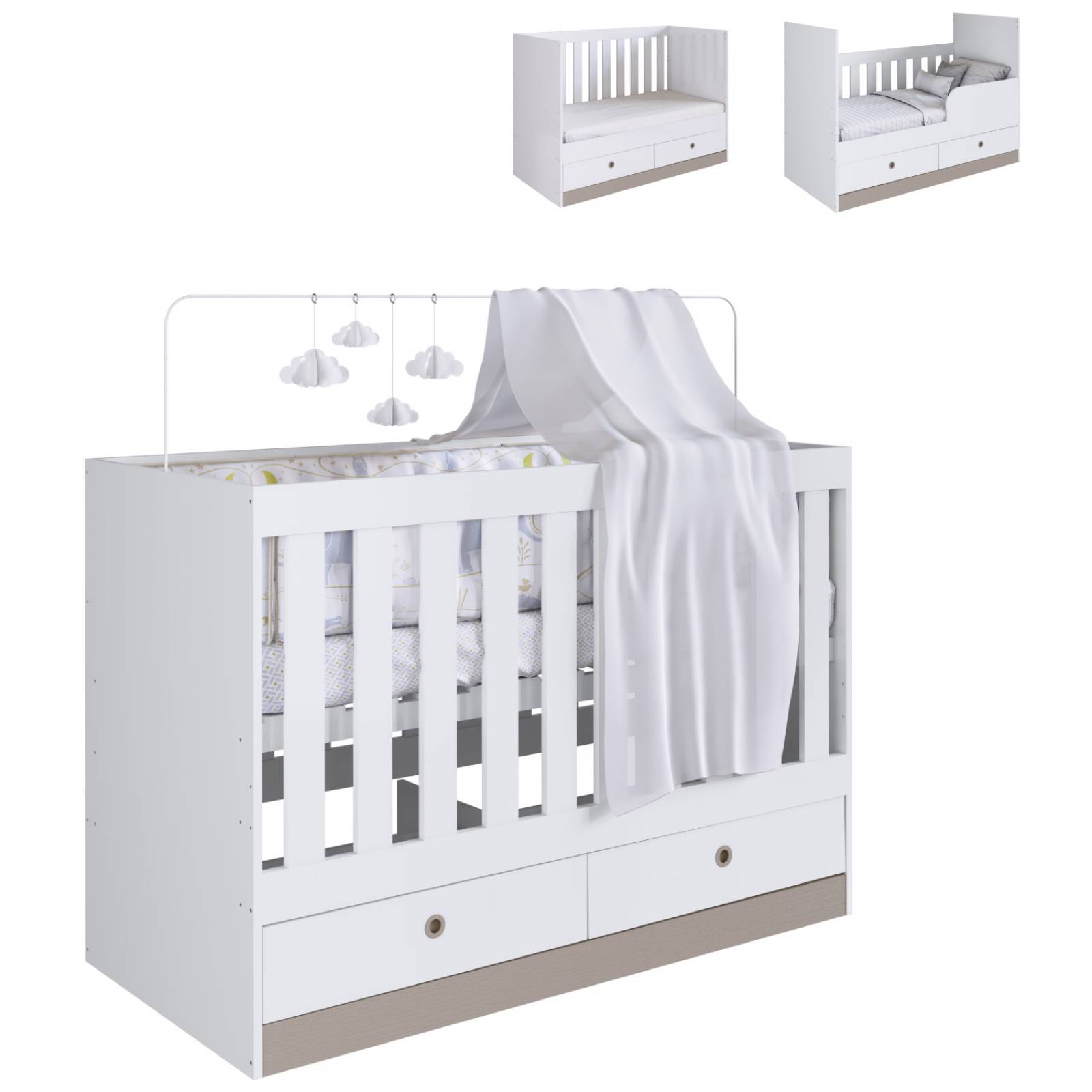 Cuna 3 En 1 Con Cajones Blanca Moderna Nordica Kingshouse 