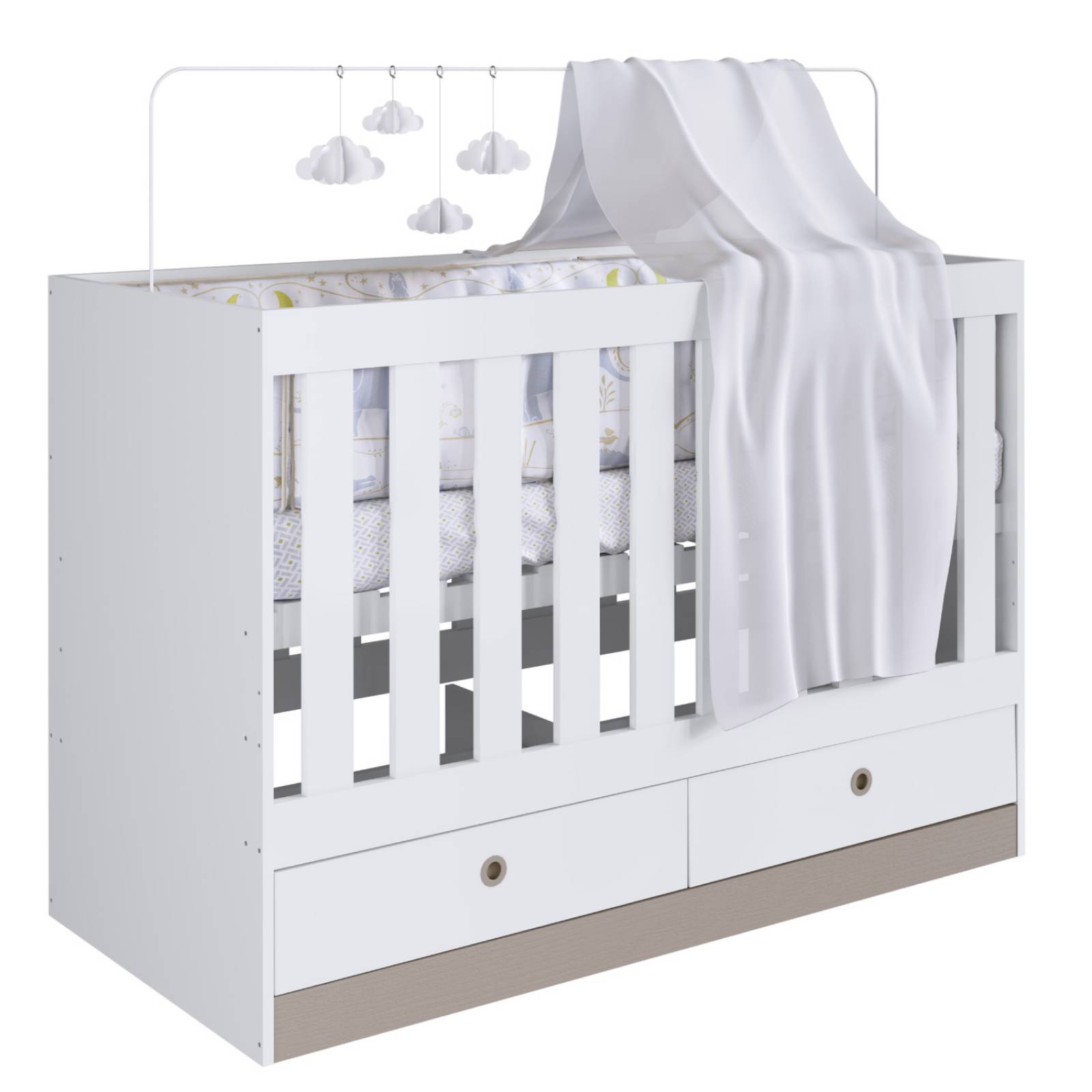 Cuna 3 En 1 Con Cajones Blanca Moderna Nordica Kingshouse 