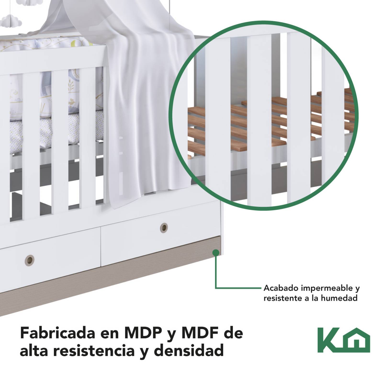 Cuna 3 En 1 Con Cajones Blanca Moderna Nordica Kingshouse 