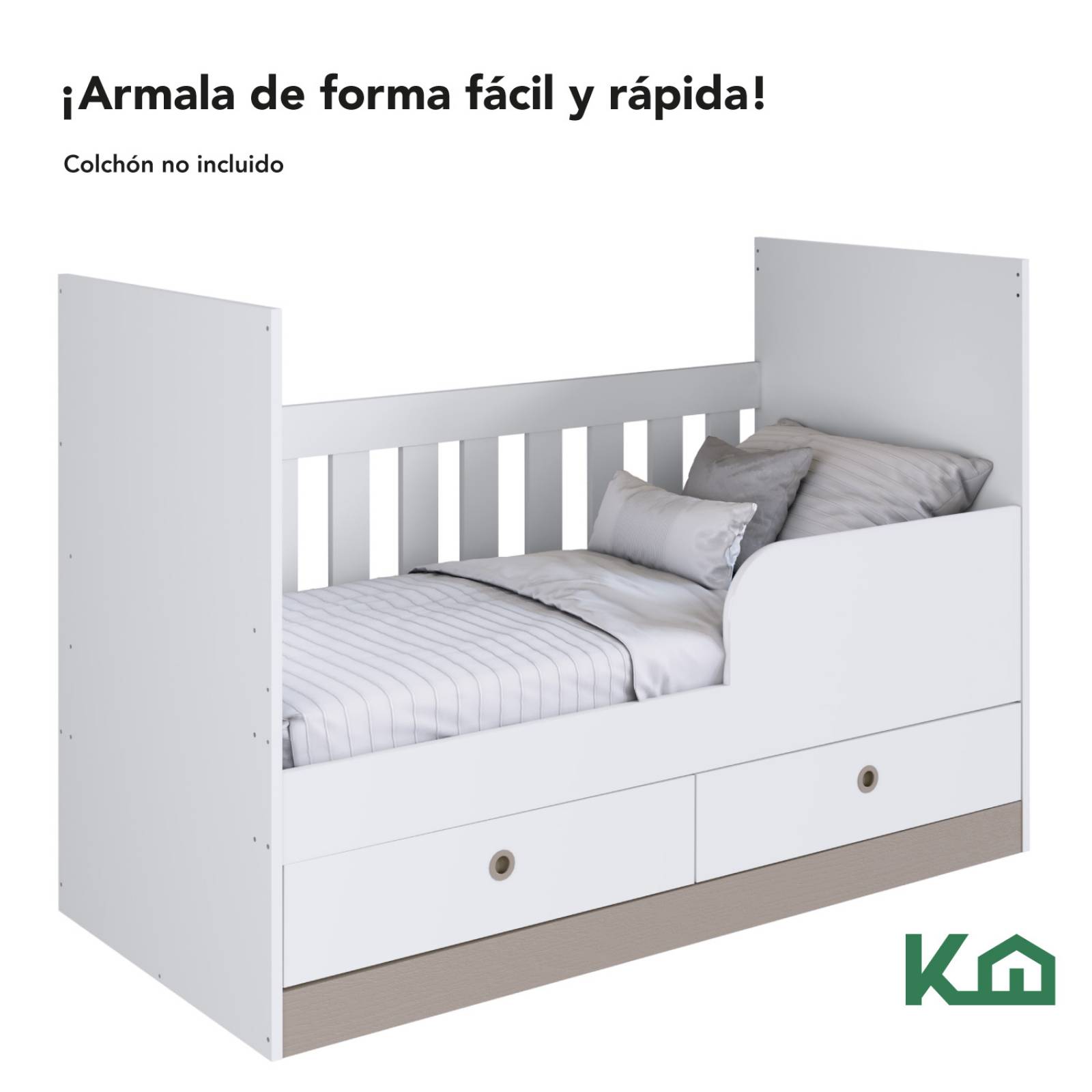 Cuna 3 En 1 Con Cajones Blanca Moderna Nordica Kingshouse 