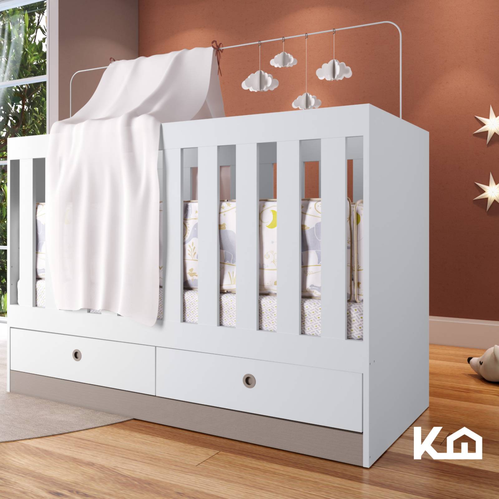Cuna 3 En 1 Con Cajones Blanca Moderna Nordica Kingshouse 