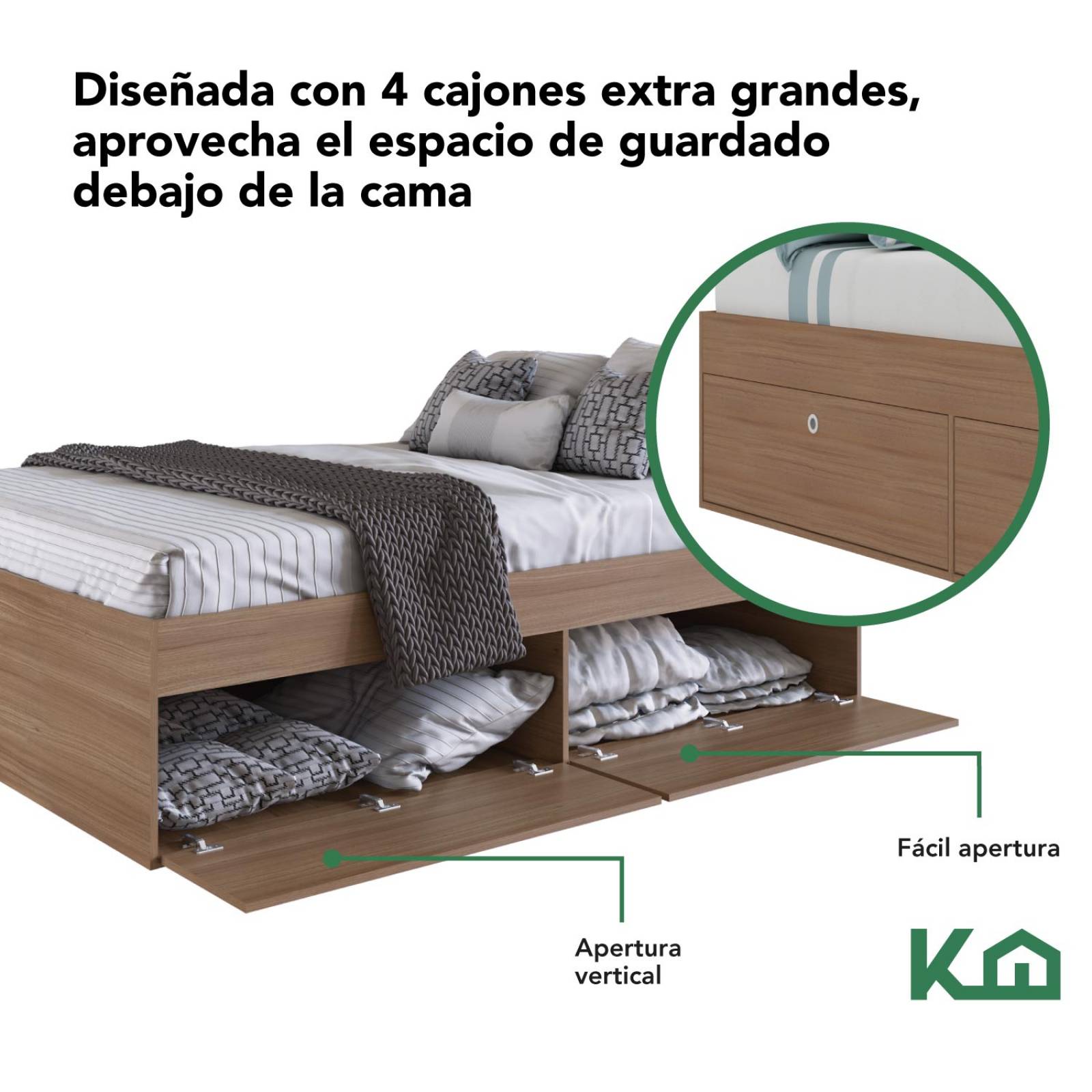Base Cama Matrimonial Con Cajones Madera KingsHouse