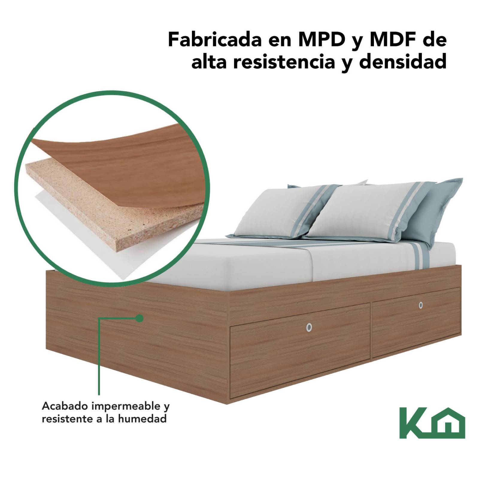 Base Cama Matrimonial Con Cajones Madera KingsHouse