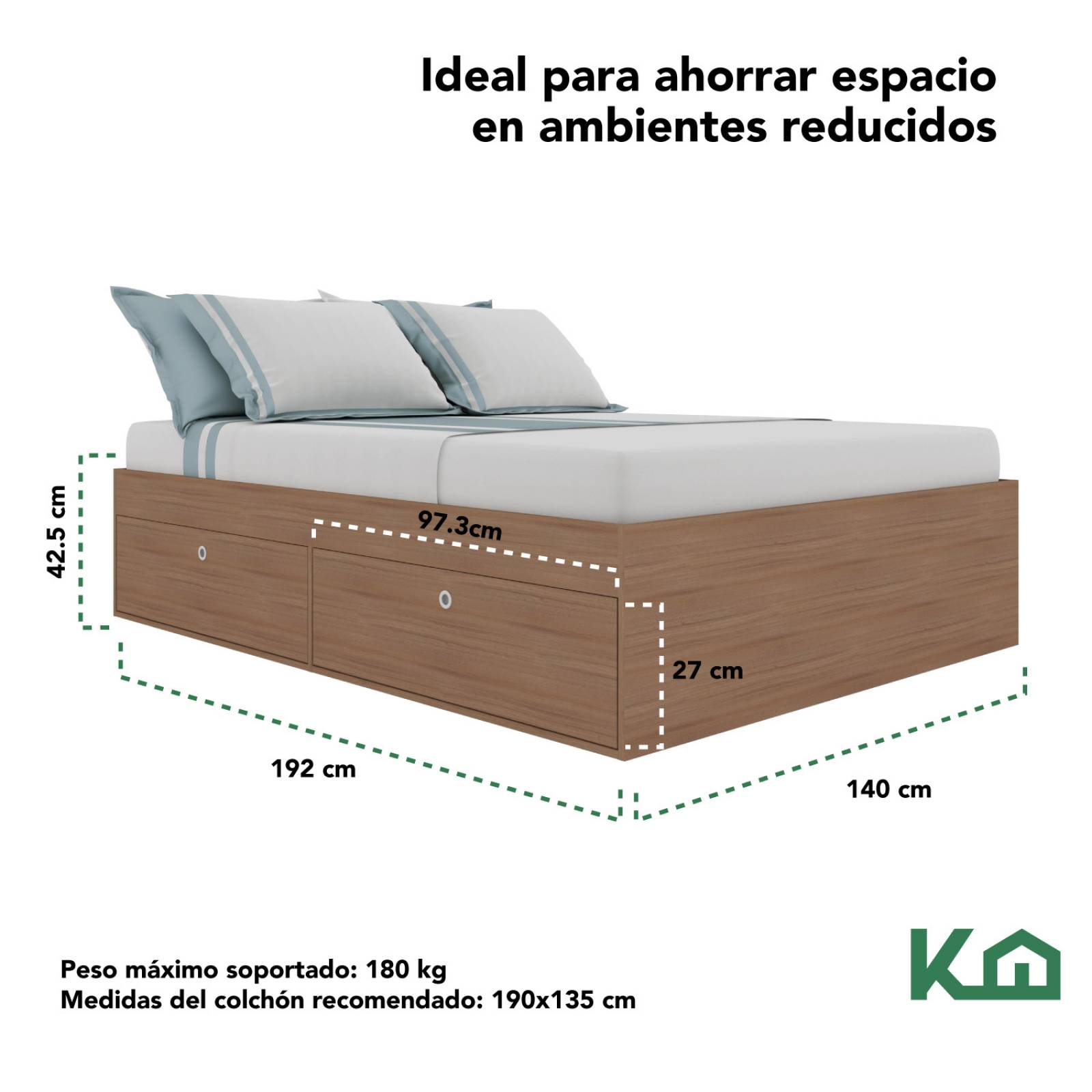 Base Cama Matrimonial Con Cajones Madera KingsHouse