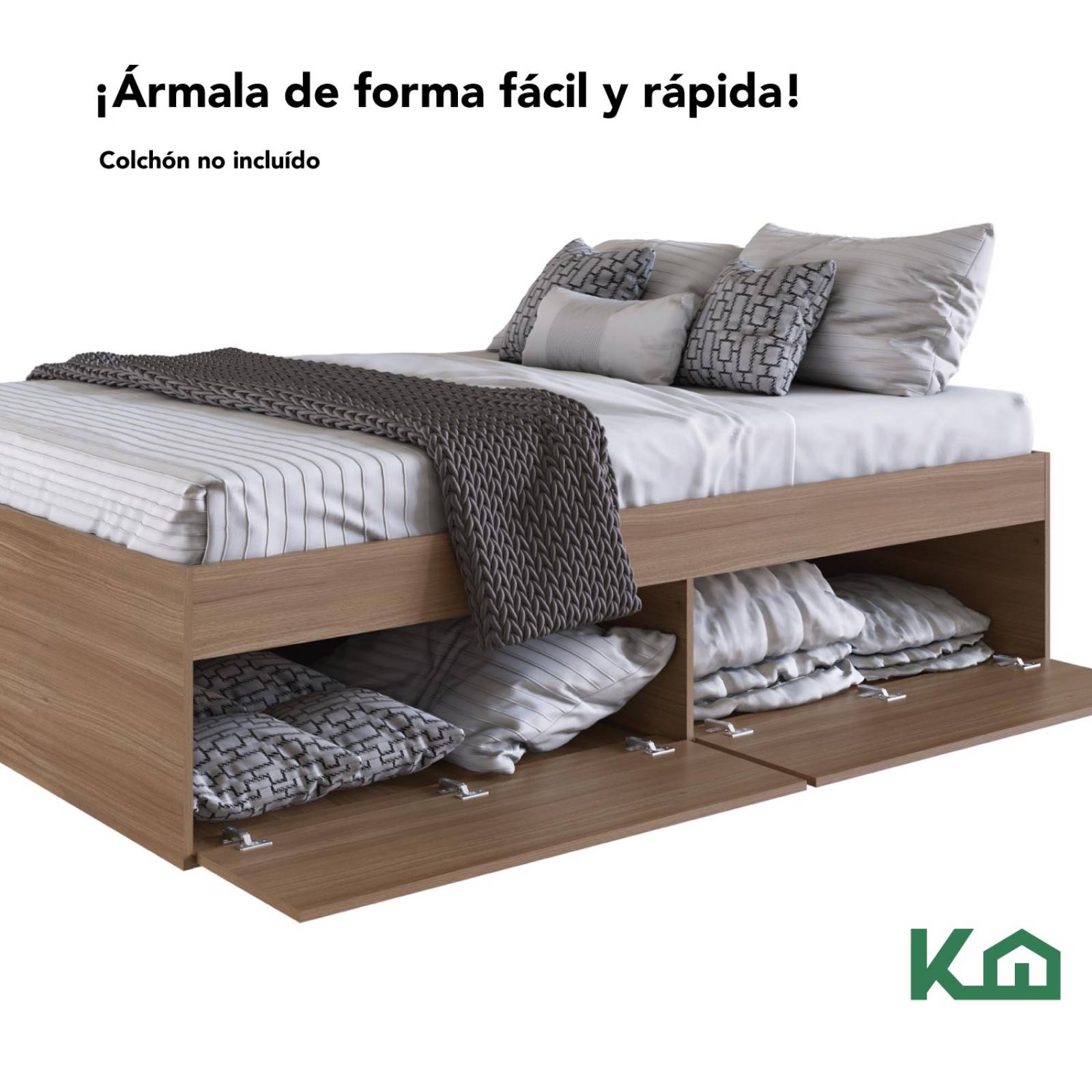 Base Cama Matrimonial Con Cajones Madera KingsHouse