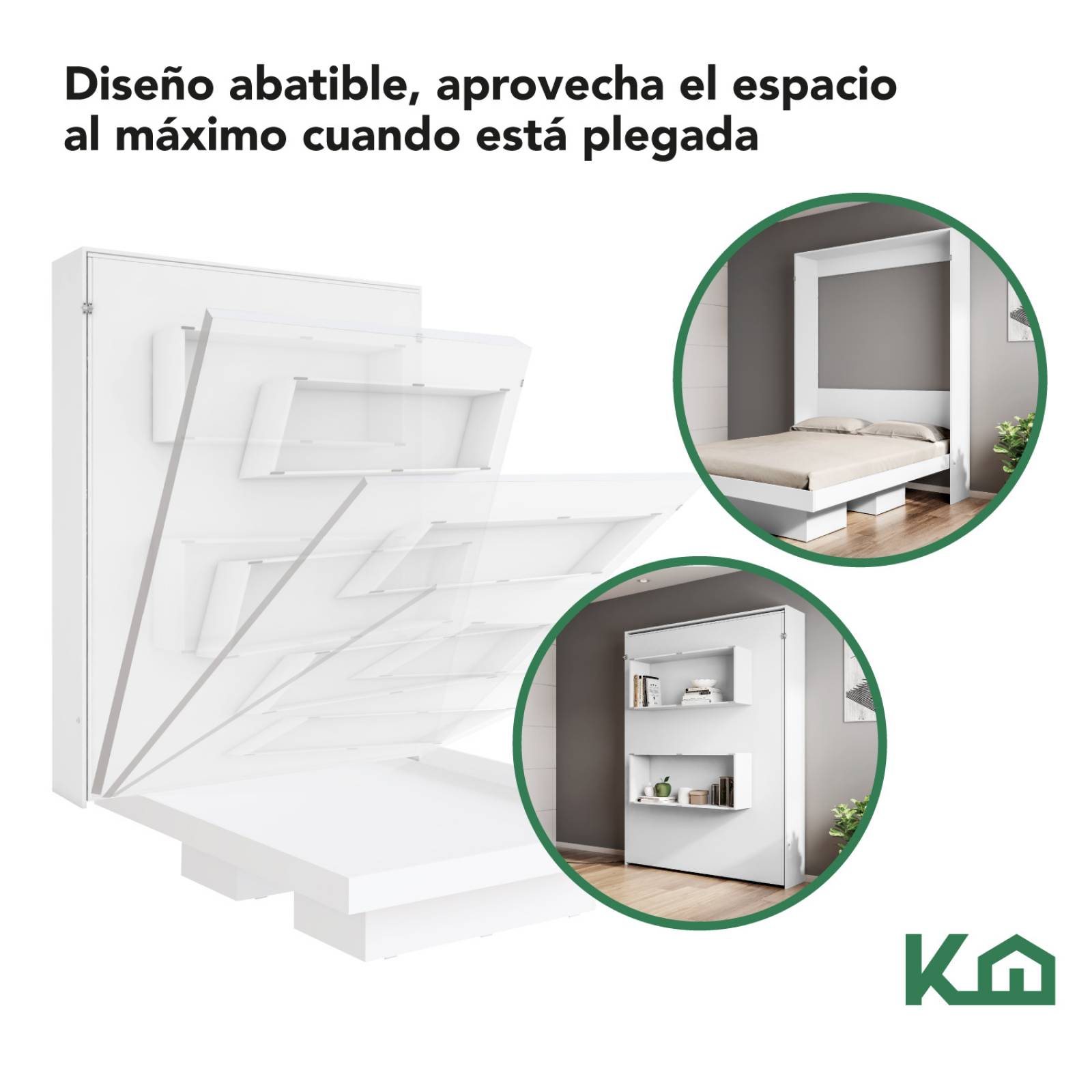Base Cama Matrimonial Abatible Blanca KingsHouse Desmontable 