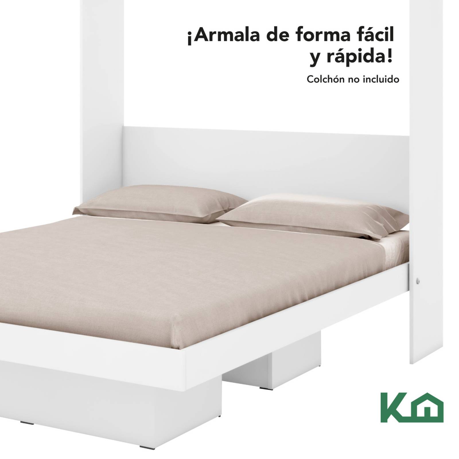 Base Cama Matrimonial Abatible Blanca KingsHouse Desmontable 