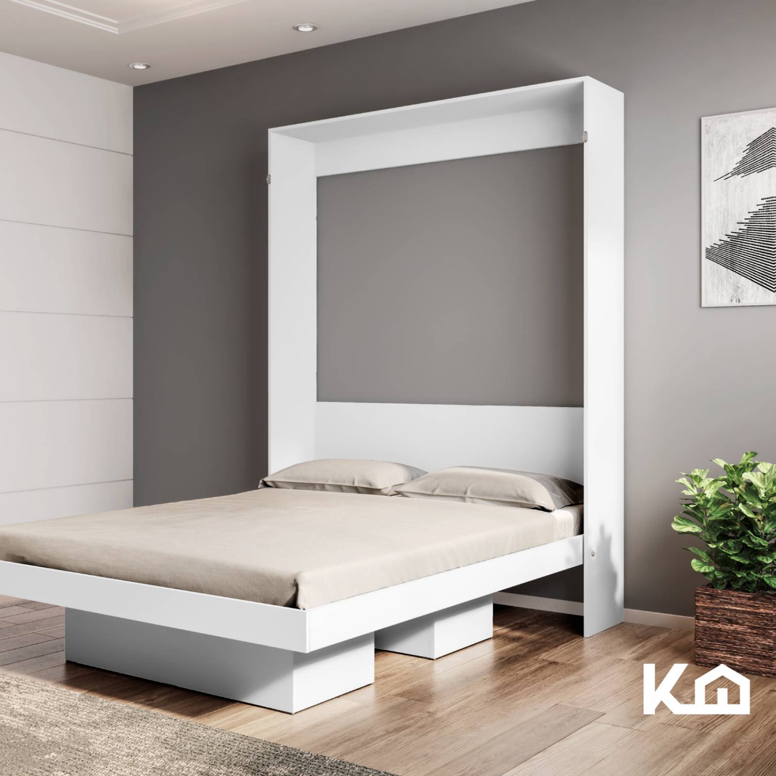 Base Cama Matrimonial Abatible Blanca KingsHouse Desmontable 