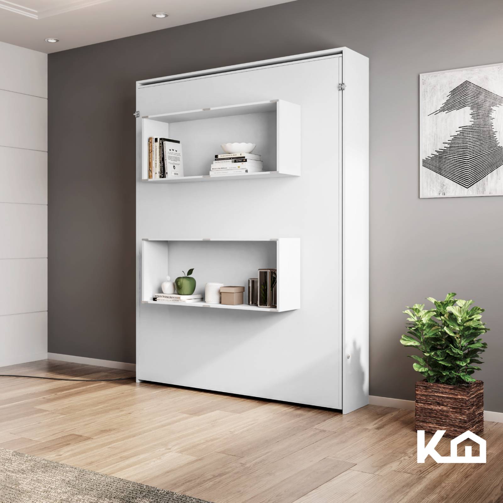 Base Cama Matrimonial Abatible Blanca KingsHouse Desmontable 