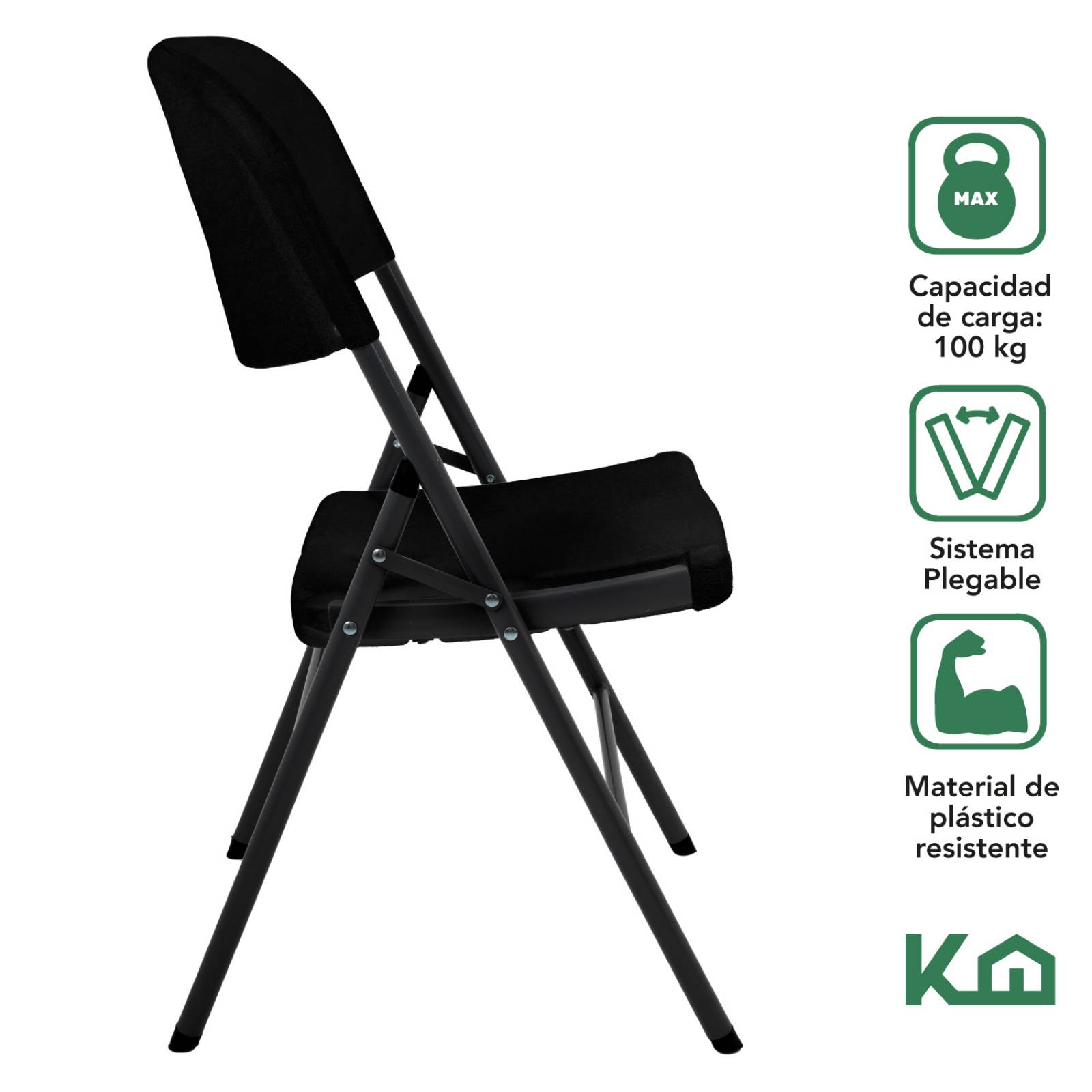 Silla Plegable Plastico Negra 45x50x88 cm KingsHouse 