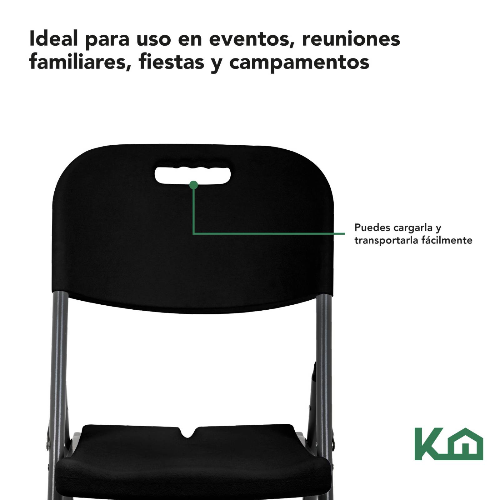 Silla Plegable Plastico Negra 45x50x88 cm KingsHouse 
