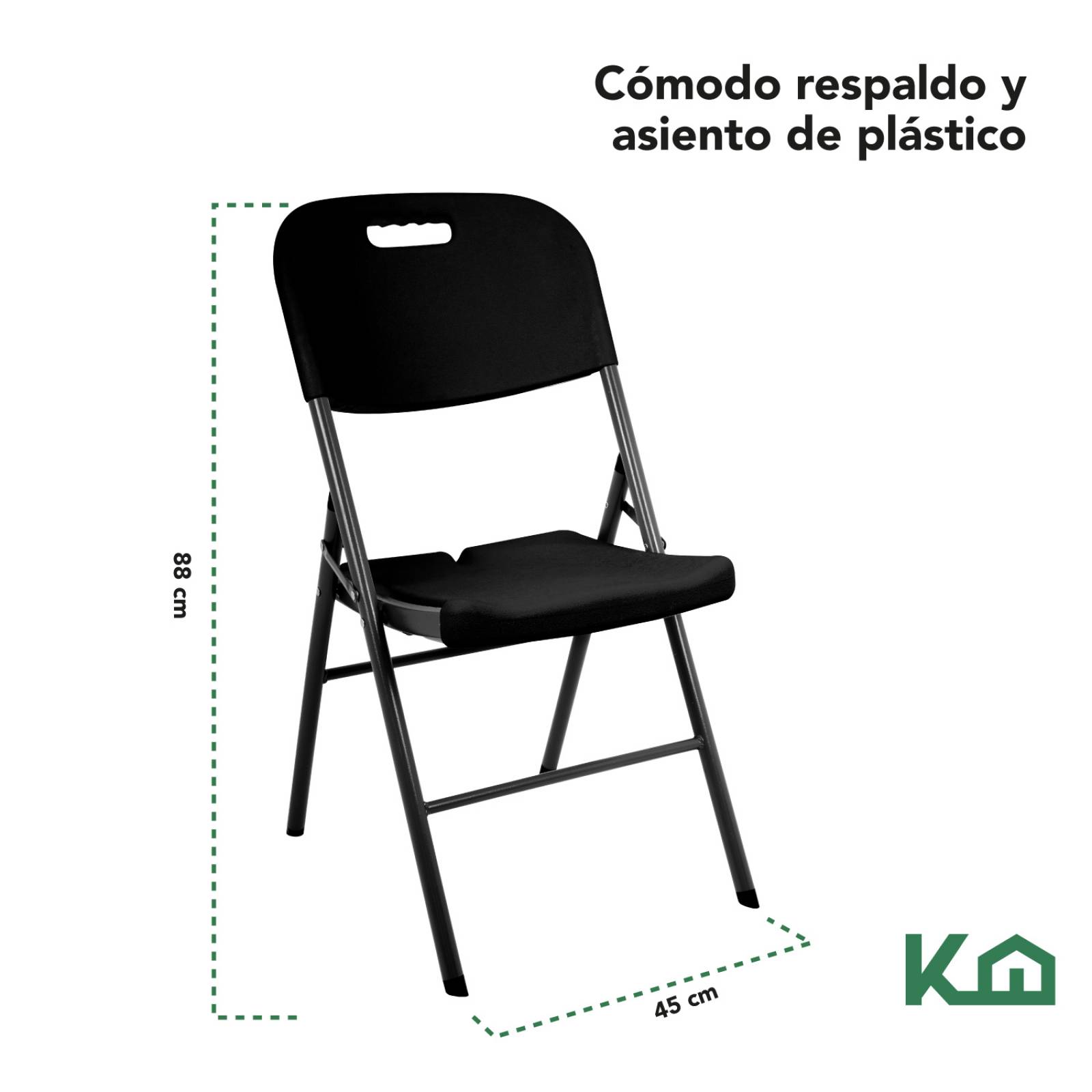 Silla Plegable Plastico Negra 45x50x88 cm KingsHouse 