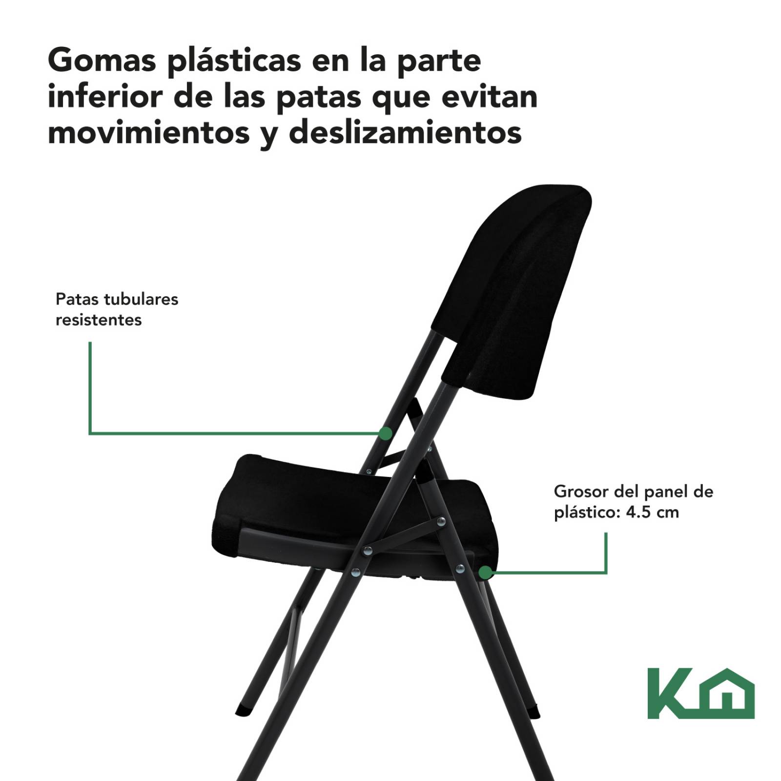Silla Plegable Plastico Negra 45x50x88 cm KingsHouse 
