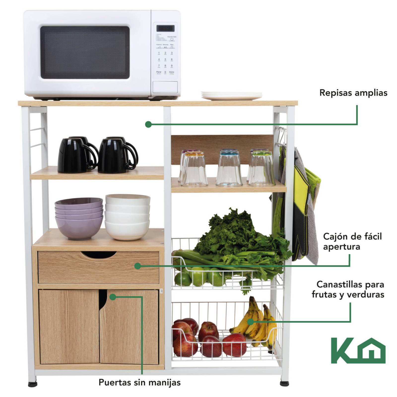 Rack Mueble Multiusos Cajon Repisas Microondas Cocina Hogar Café