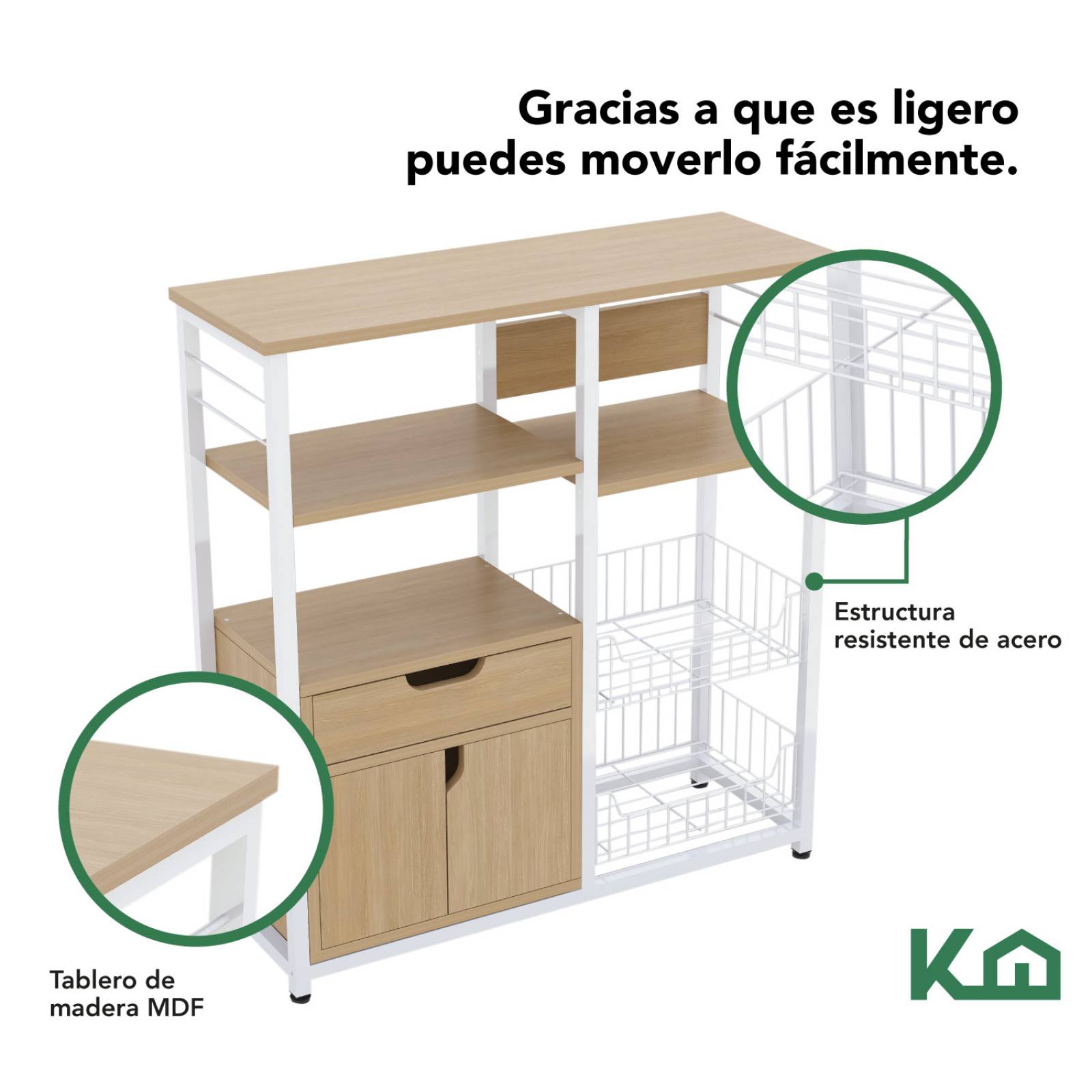 Rack Mueble Multiusos Cajon Repisas Microondas Cocina Hogar Café