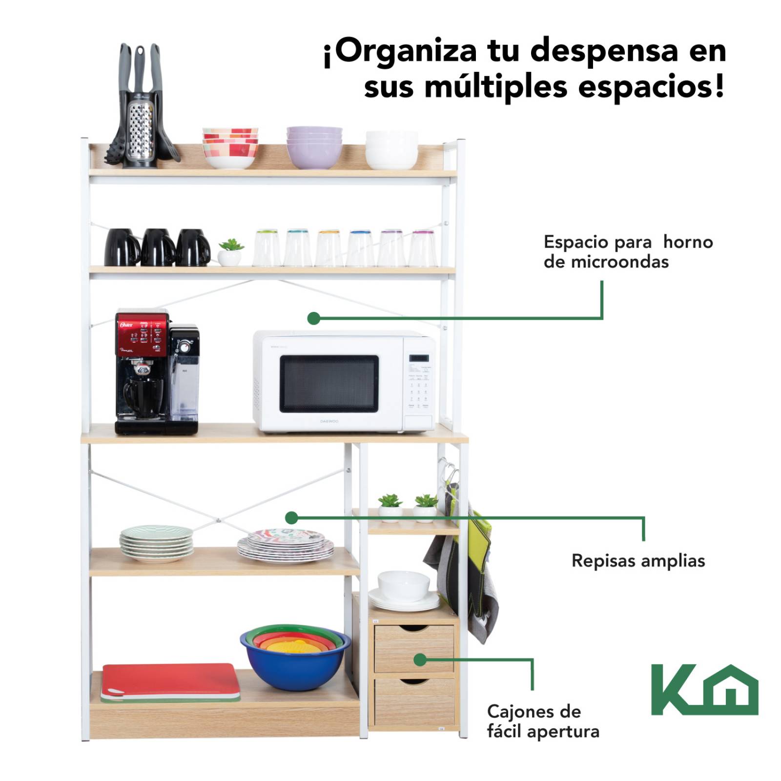Rack Mueble Cocina Multiusos Repisas 2 Cajones Organizador 