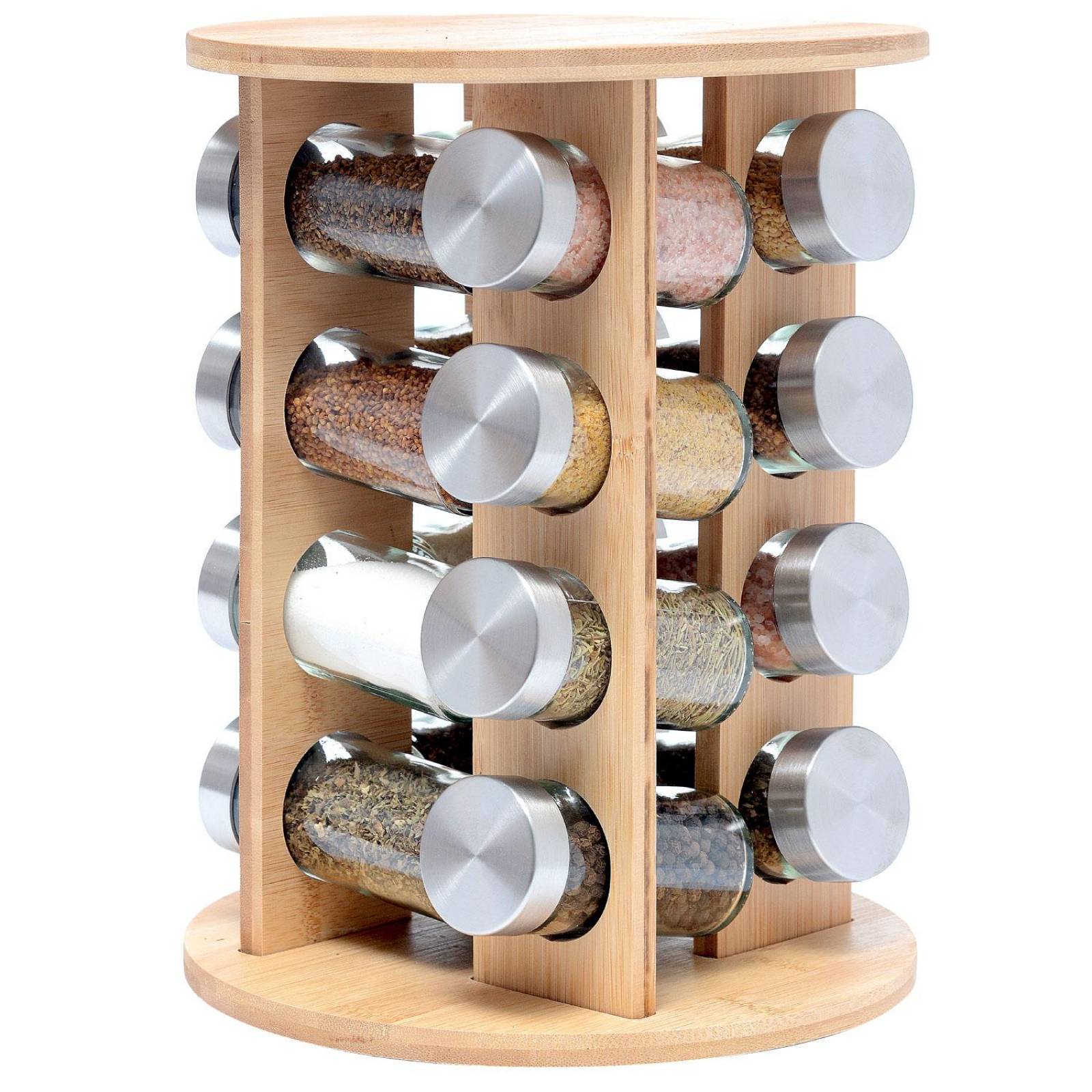 Especiero Moderno Giratorio Organizador de Bambu 16 Frascos 