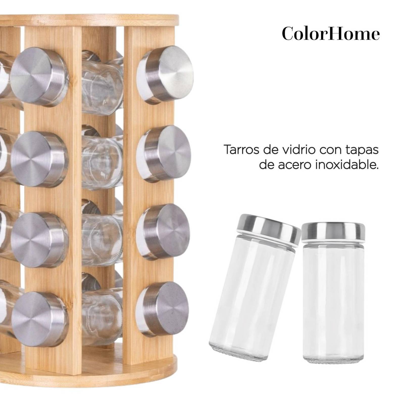 Especiero Moderno Giratorio Organizador de Bambu 16 Frascos 