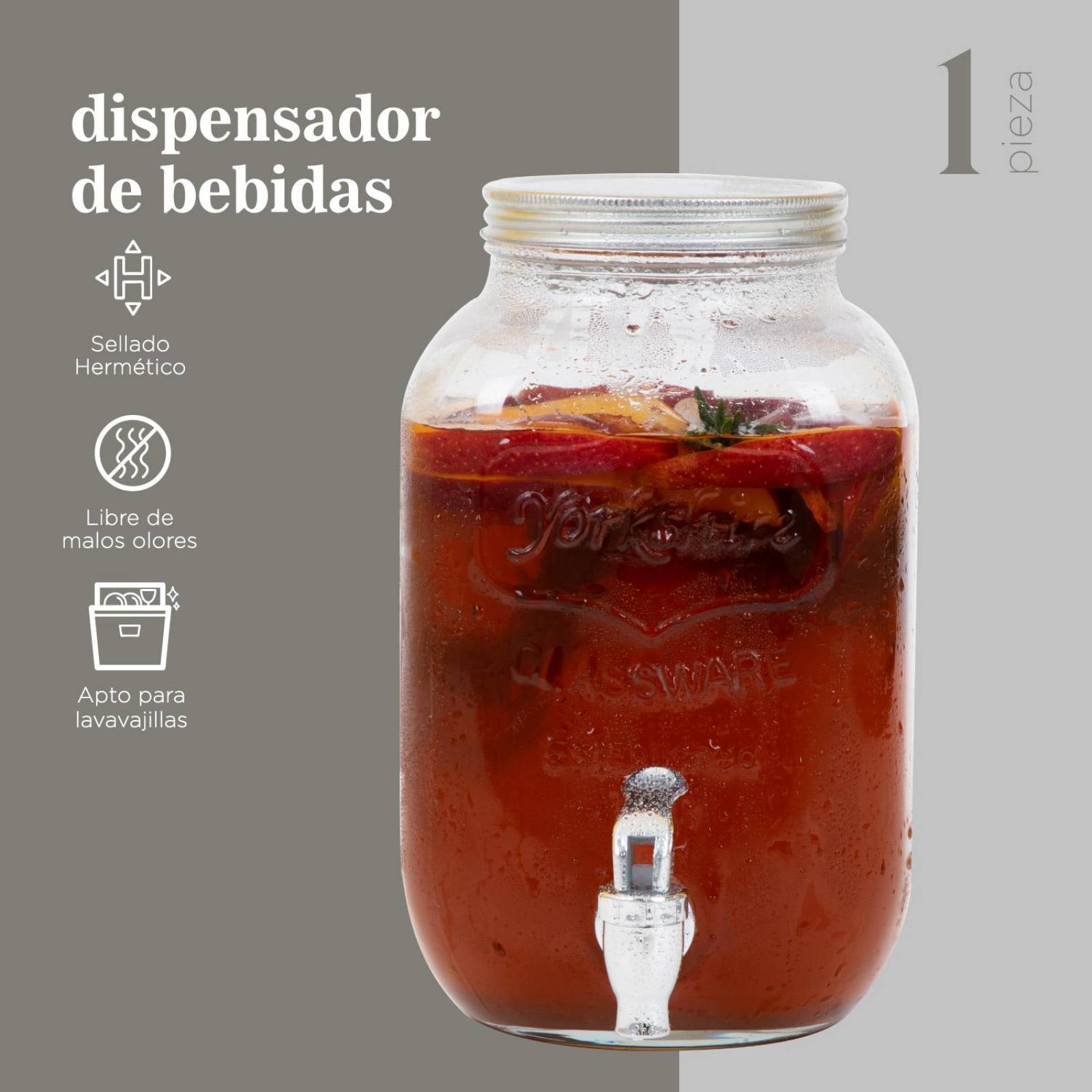 Dispensador De Líquidos Jar Cristal Con Tapa Metal 4 Litros 