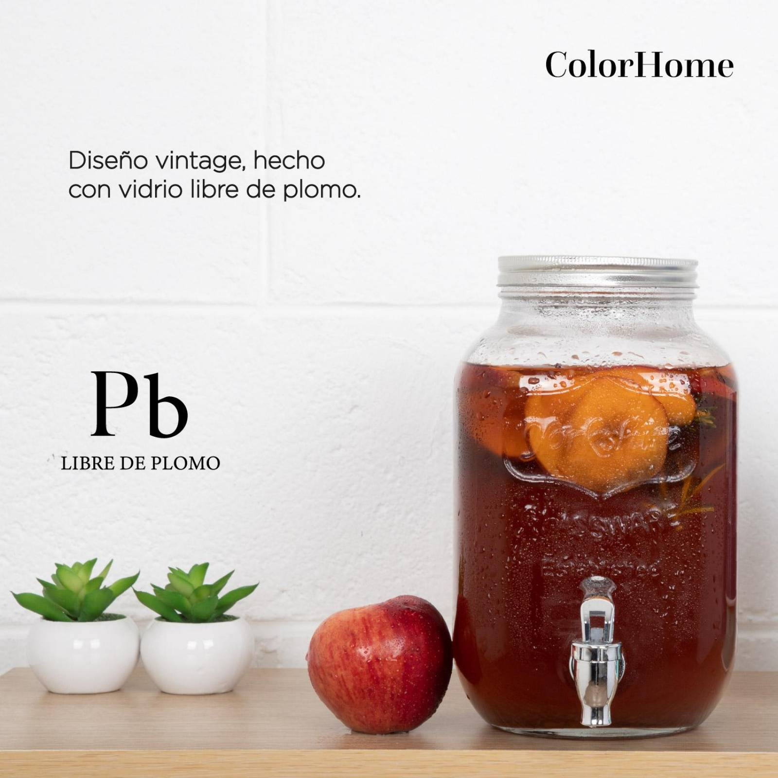 Dispensador De Líquidos Jar Cristal Con Tapa Metal 4 Litros 