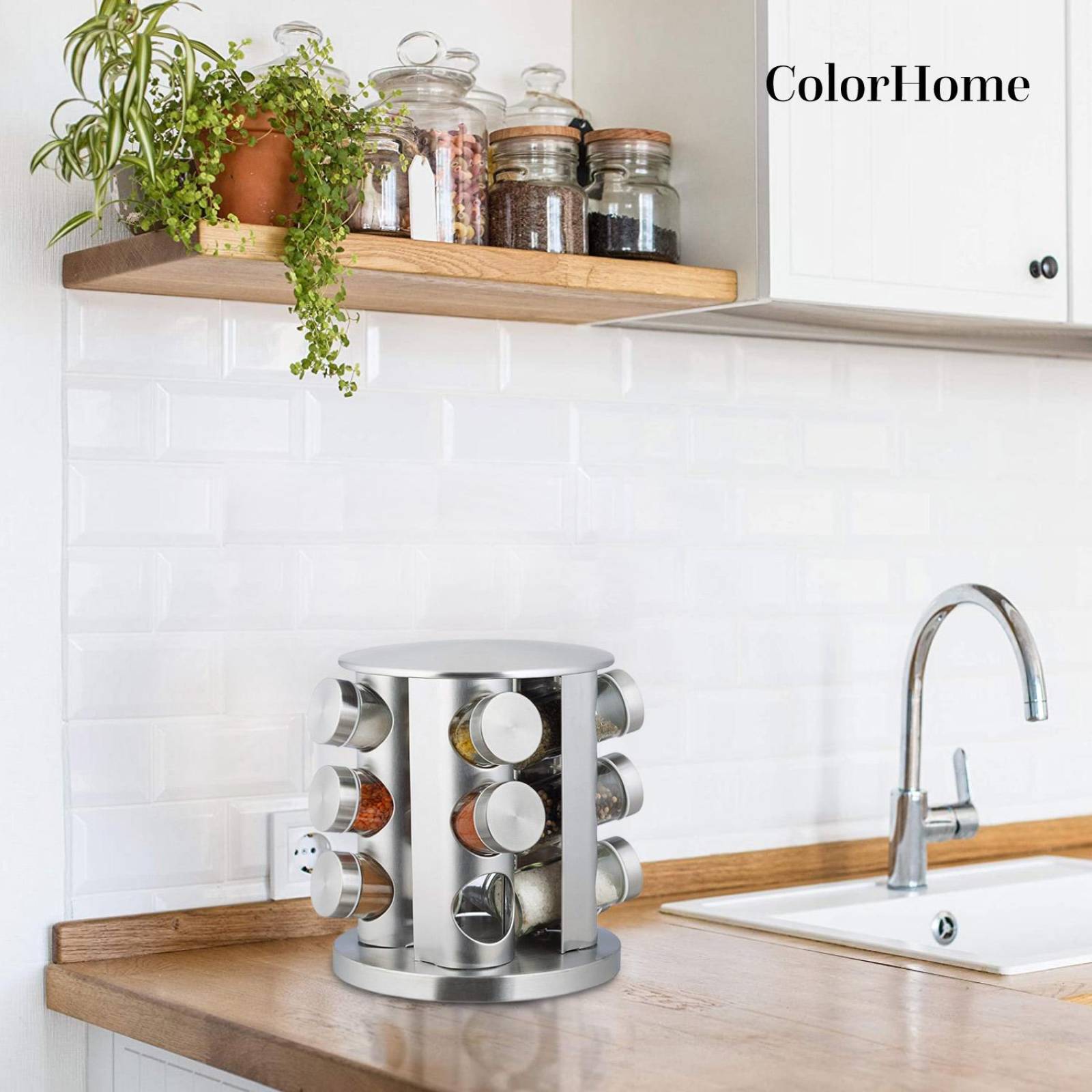 Especiero Moderno Giratorio Organizador de Cocina 12 Frascos 