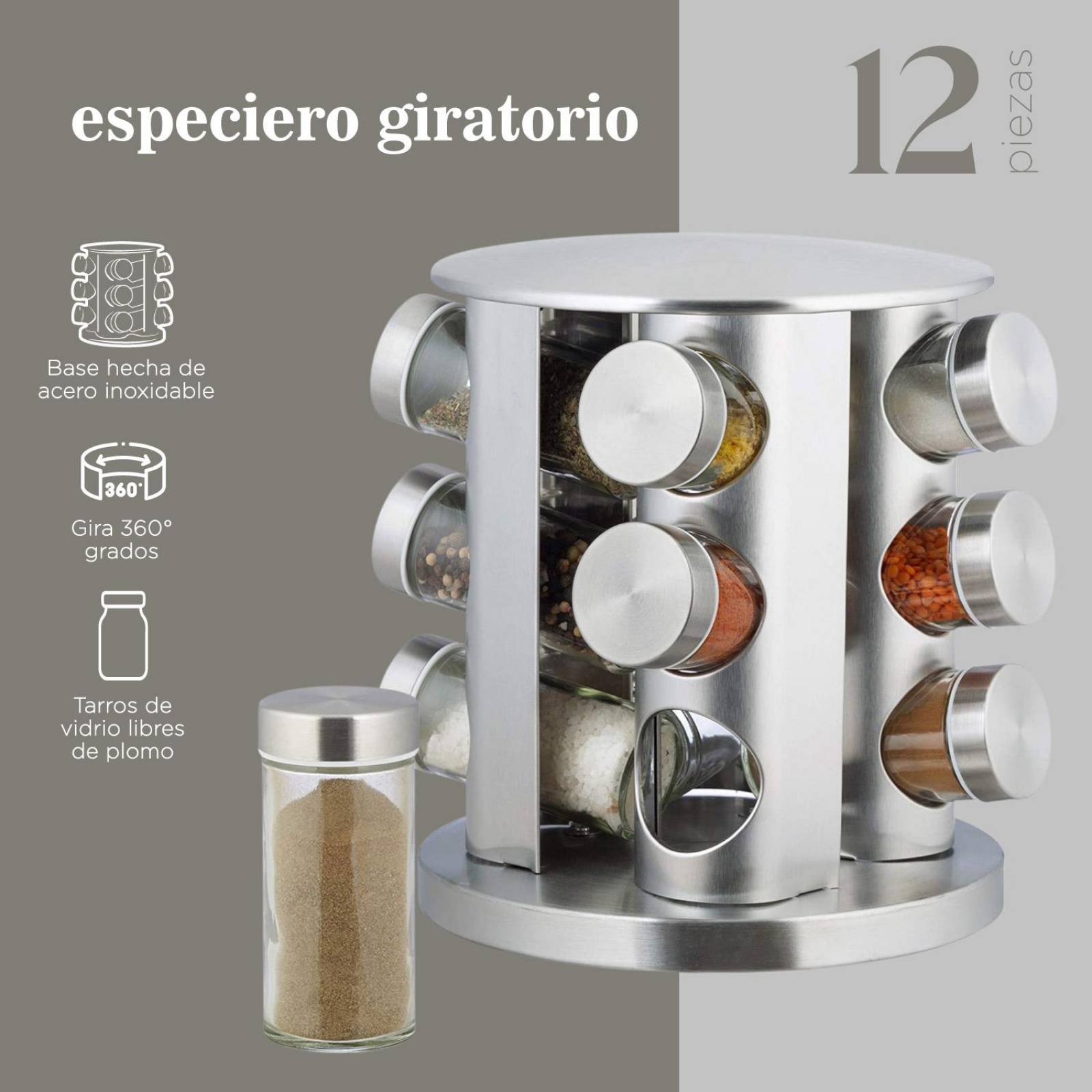 Especiero Moderno Giratorio Organizador de Cocina 12 Frascos 