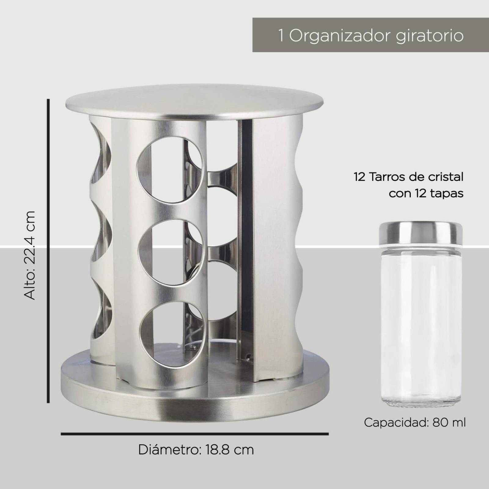 Especiero Moderno Giratorio Organizador de Cocina 12 Frascos 