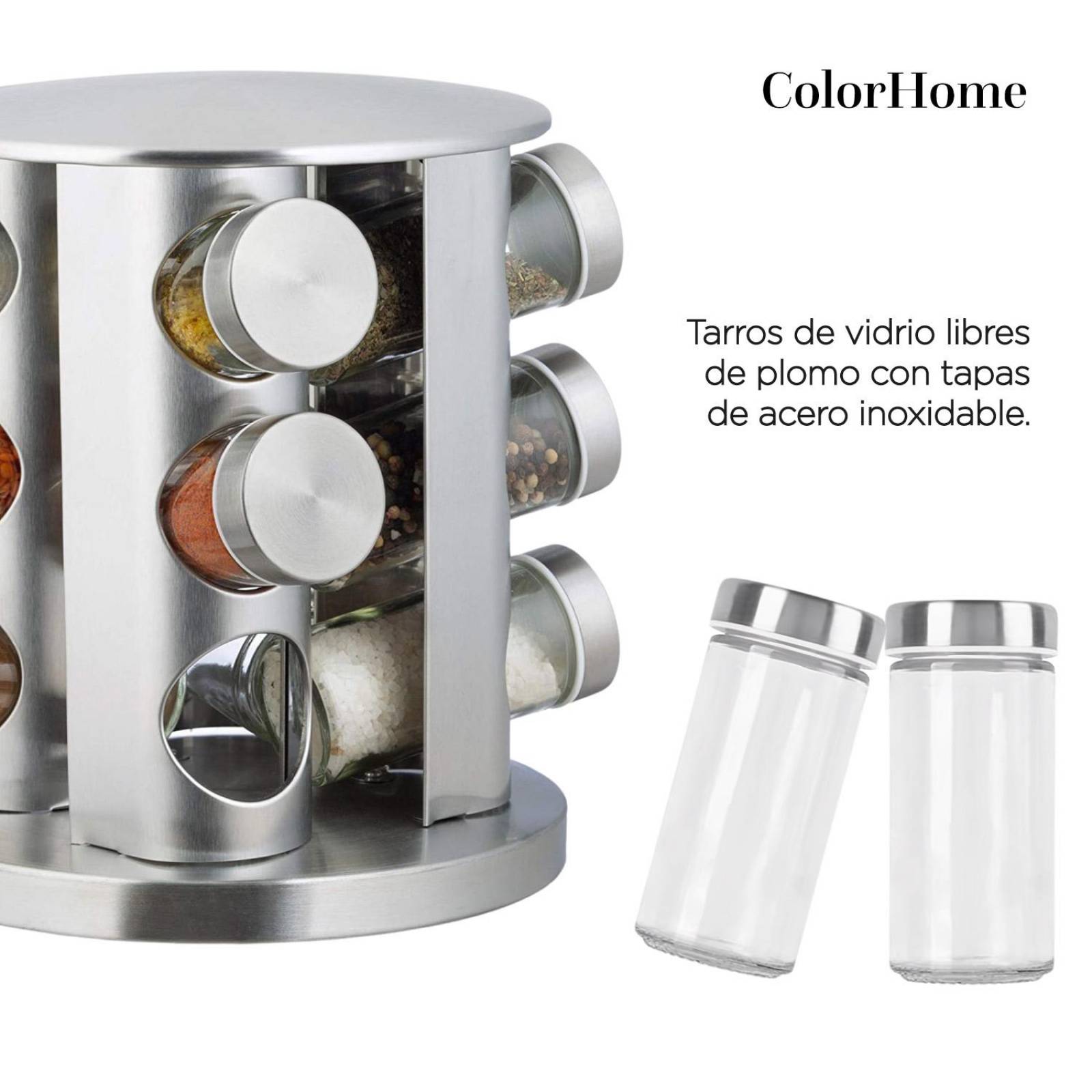 Especiero Giratorio Moderno 16 Frascos De Vidrio Cocina Color Transparente