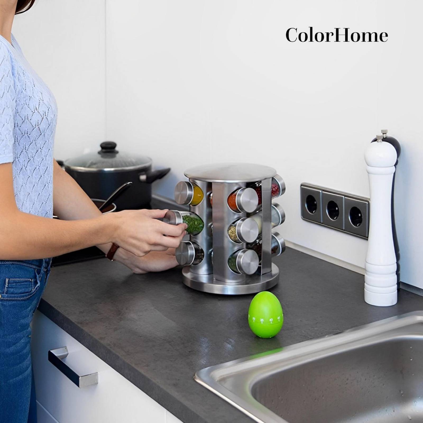 Especiero Moderno Giratorio Organizador de Cocina 12 Frascos 