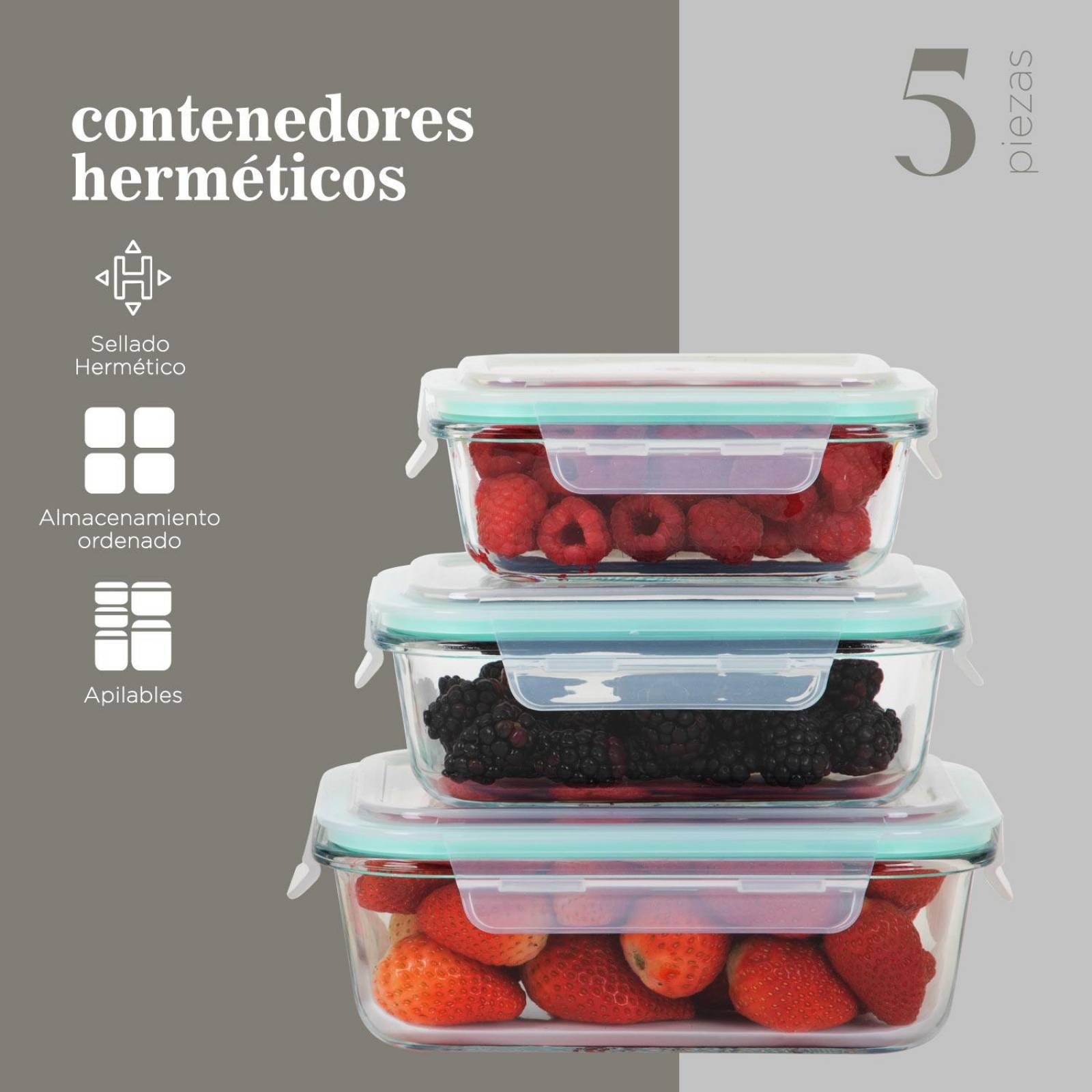 Juego de Contenedores Hermeticos Recipiente de Vidrio 5pzas 