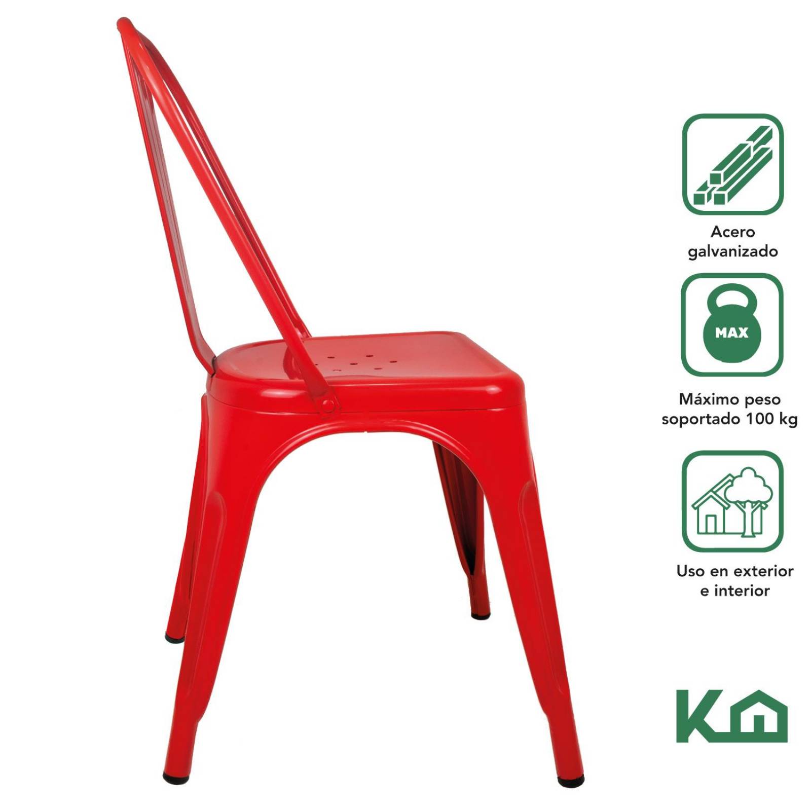 Silla Tolix Metal 2 Pzas Comedor Casa Restaurante Exterior Rojo