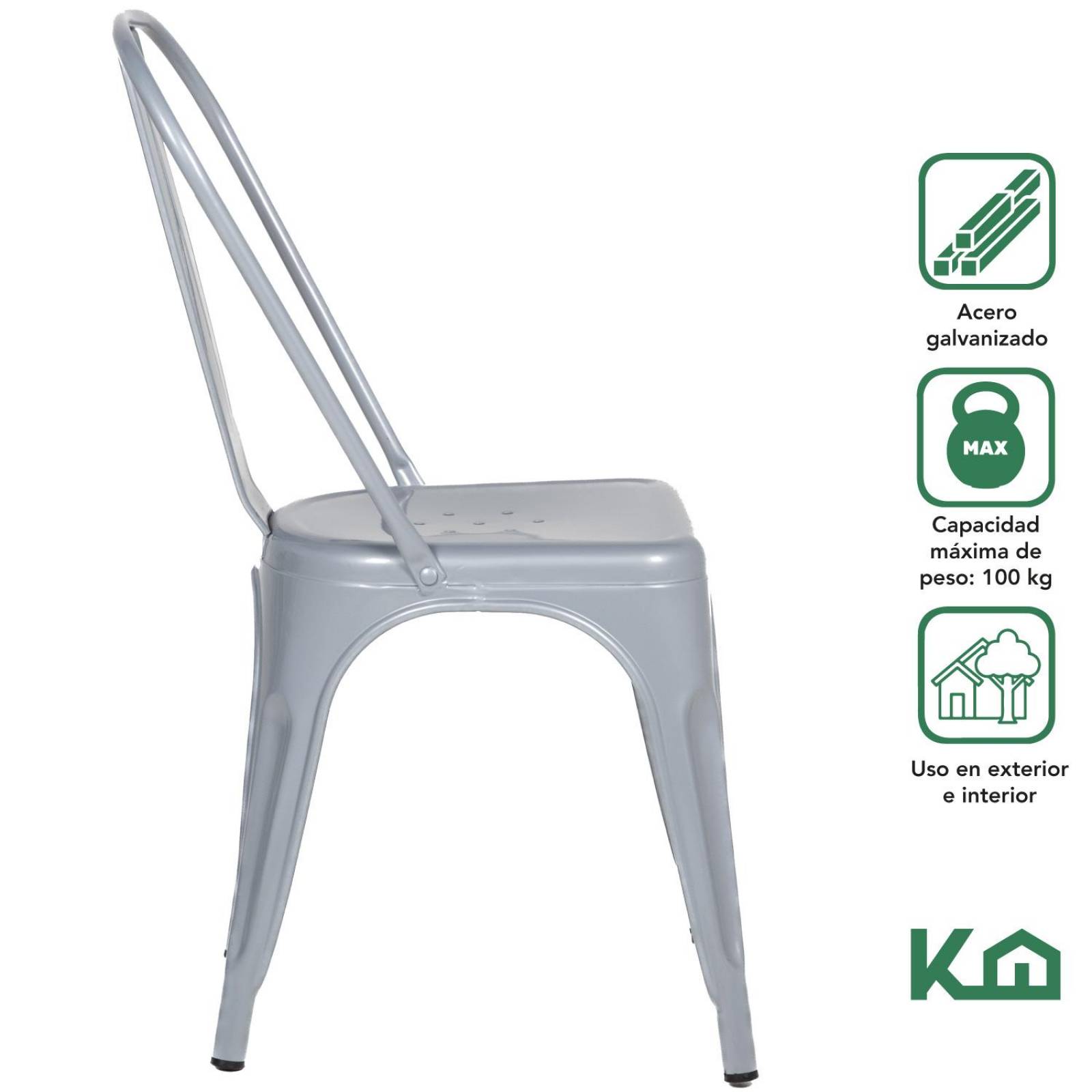 Silla Tolix De Metal Para Comedor Restaurante Minimalista Gris metalico