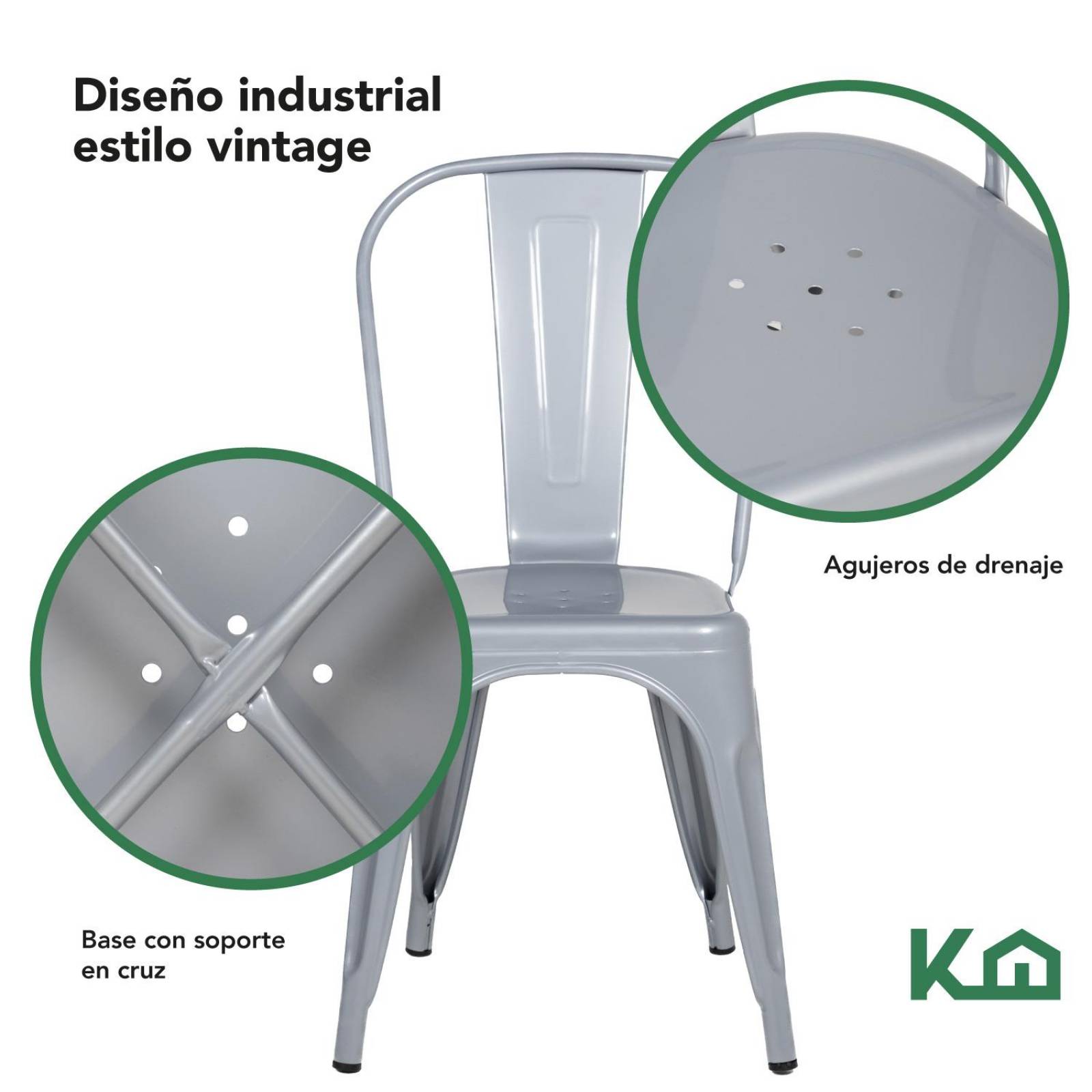 Silla Tolix De Metal Para Comedor Restaurante Minimalista Gris metalico