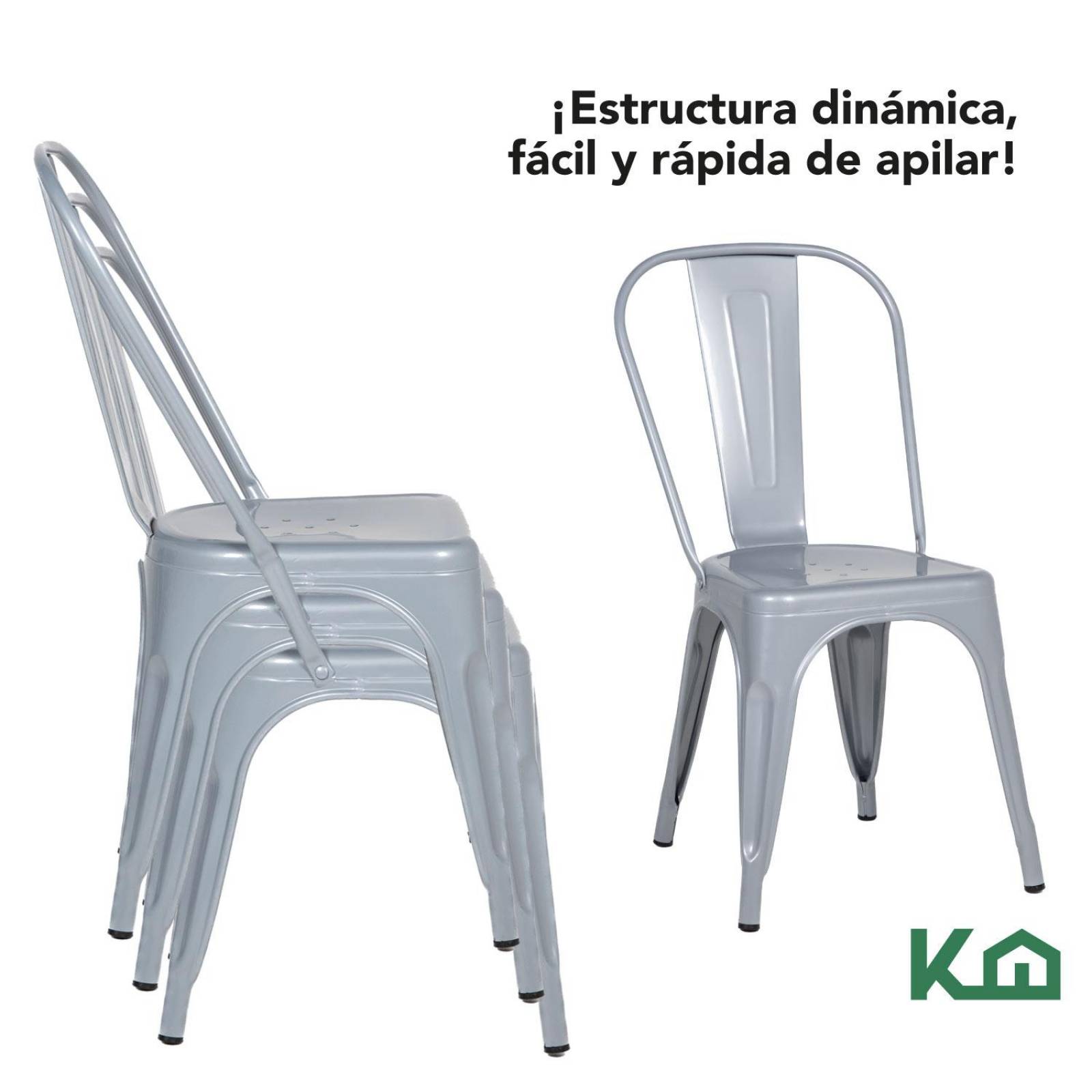 Silla Tolix De Metal Para Comedor Restaurante Minimalista Gris metalico