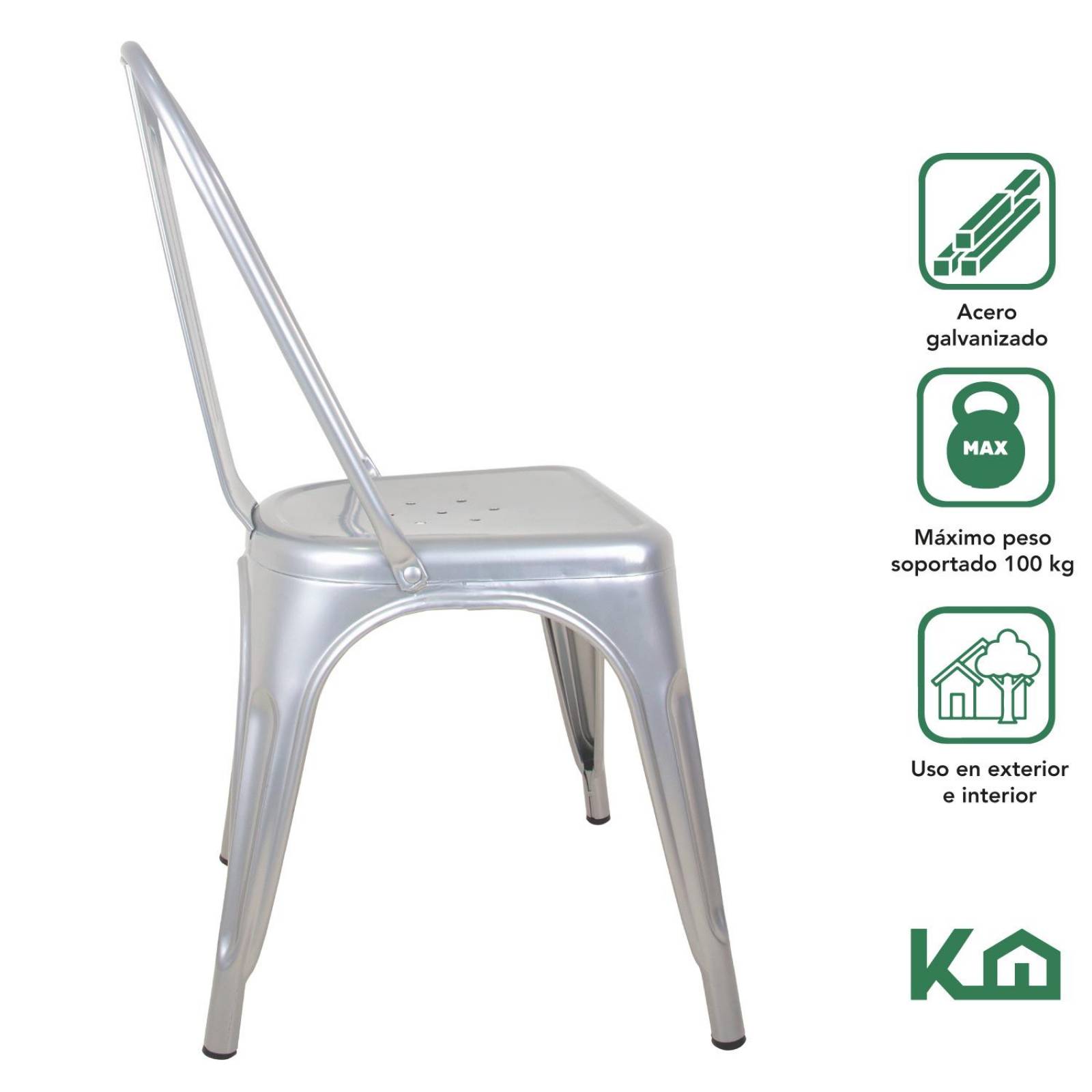 Silla Tolix Metal 2 Pzas Comedor Casa Restaurante Exterior Plata