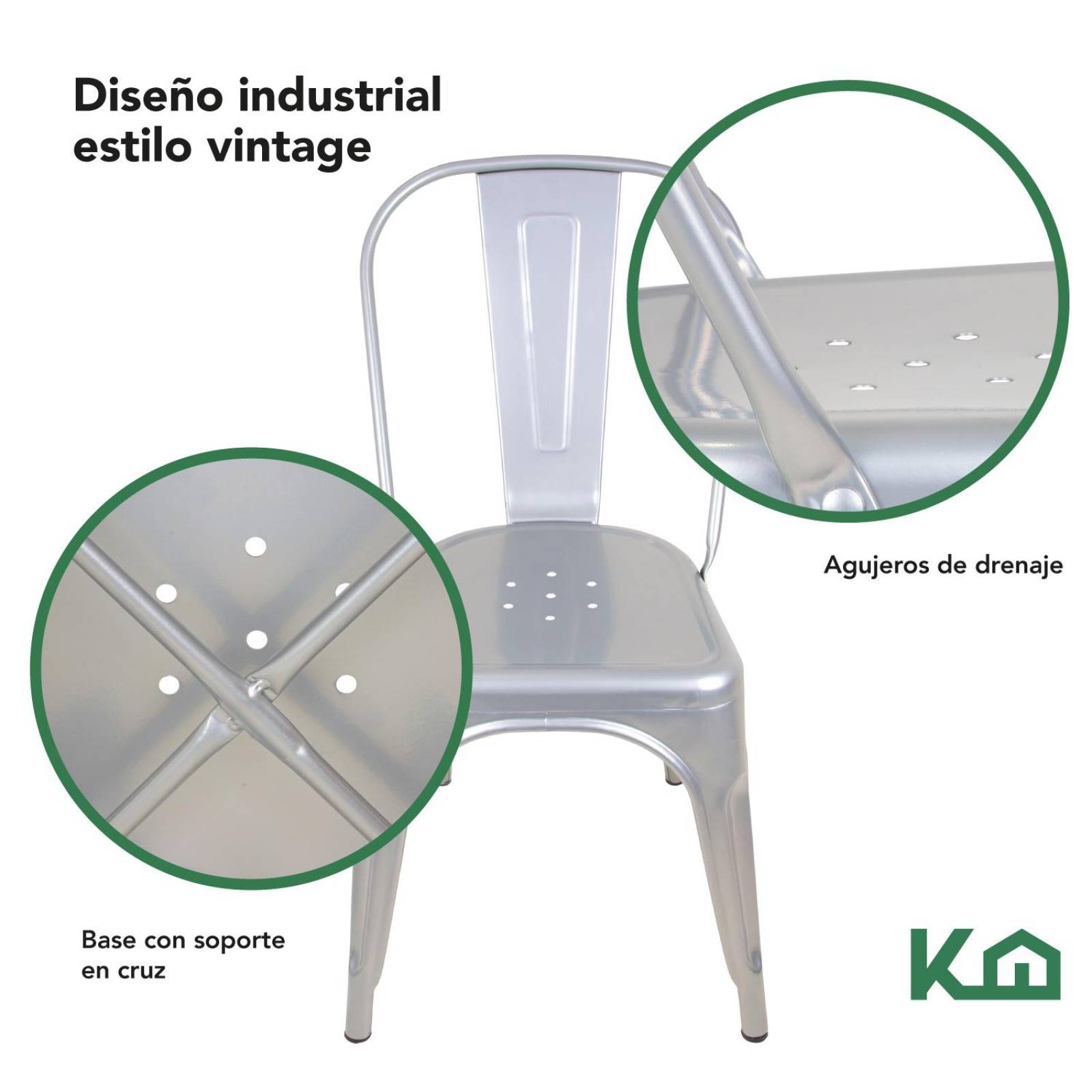 Silla Tolix Metal 2 Pzas Comedor Casa Restaurante Exterior Plata
