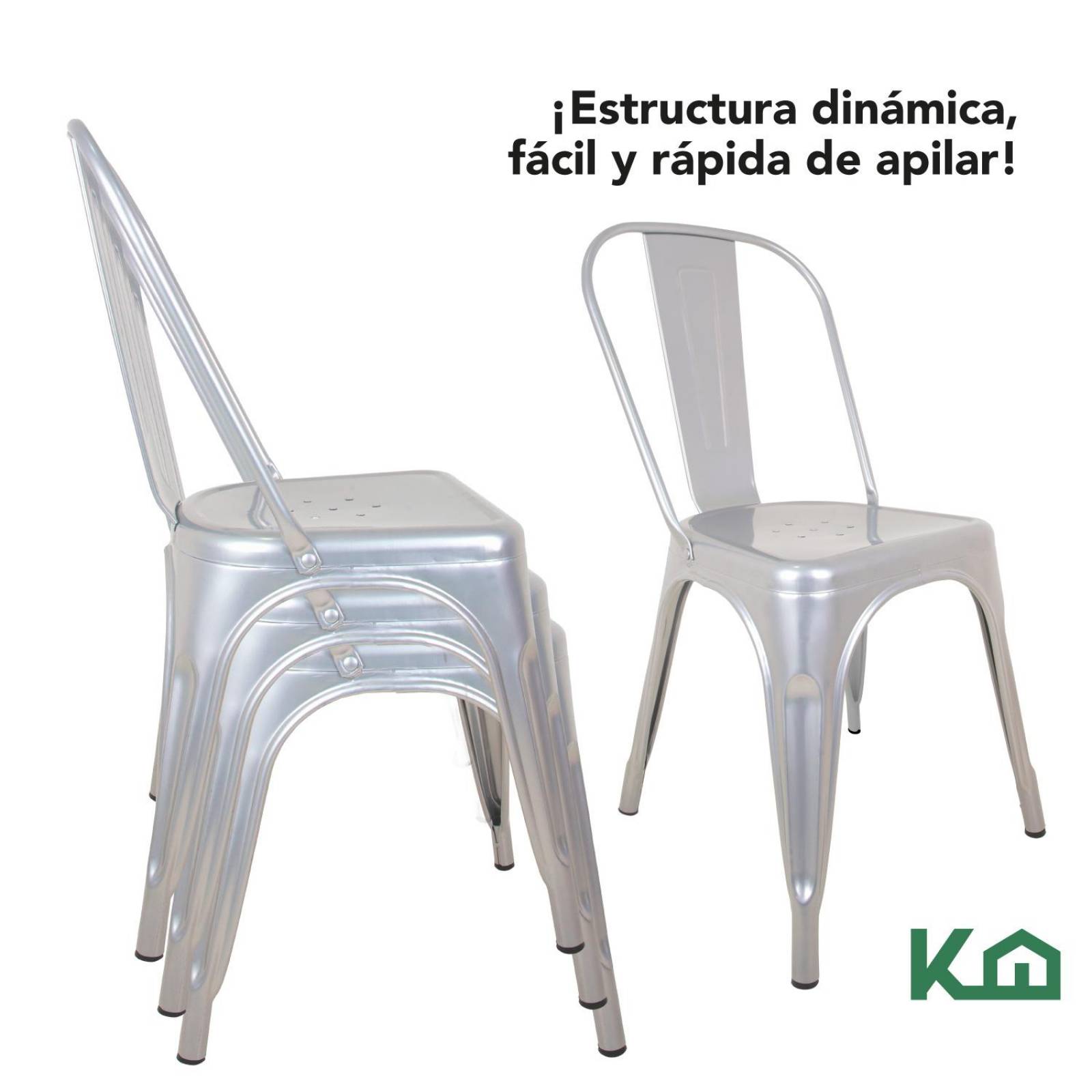 Silla Tolix Metal 2 Pzas Comedor Casa Restaurante Exterior Plata