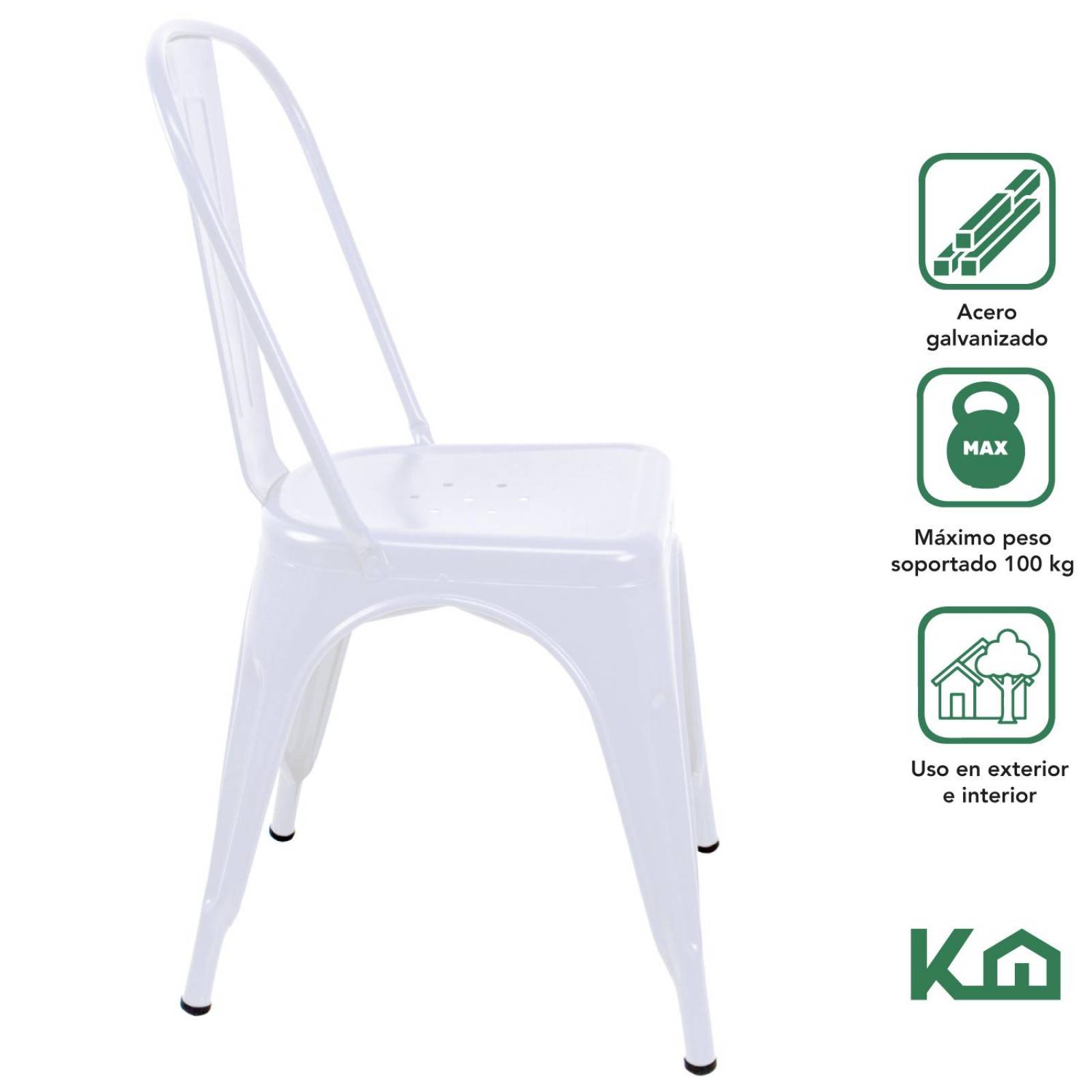 Silla Tolix Metal 4 Pzas Comedor Casa Restaurante Exterior Blanco
