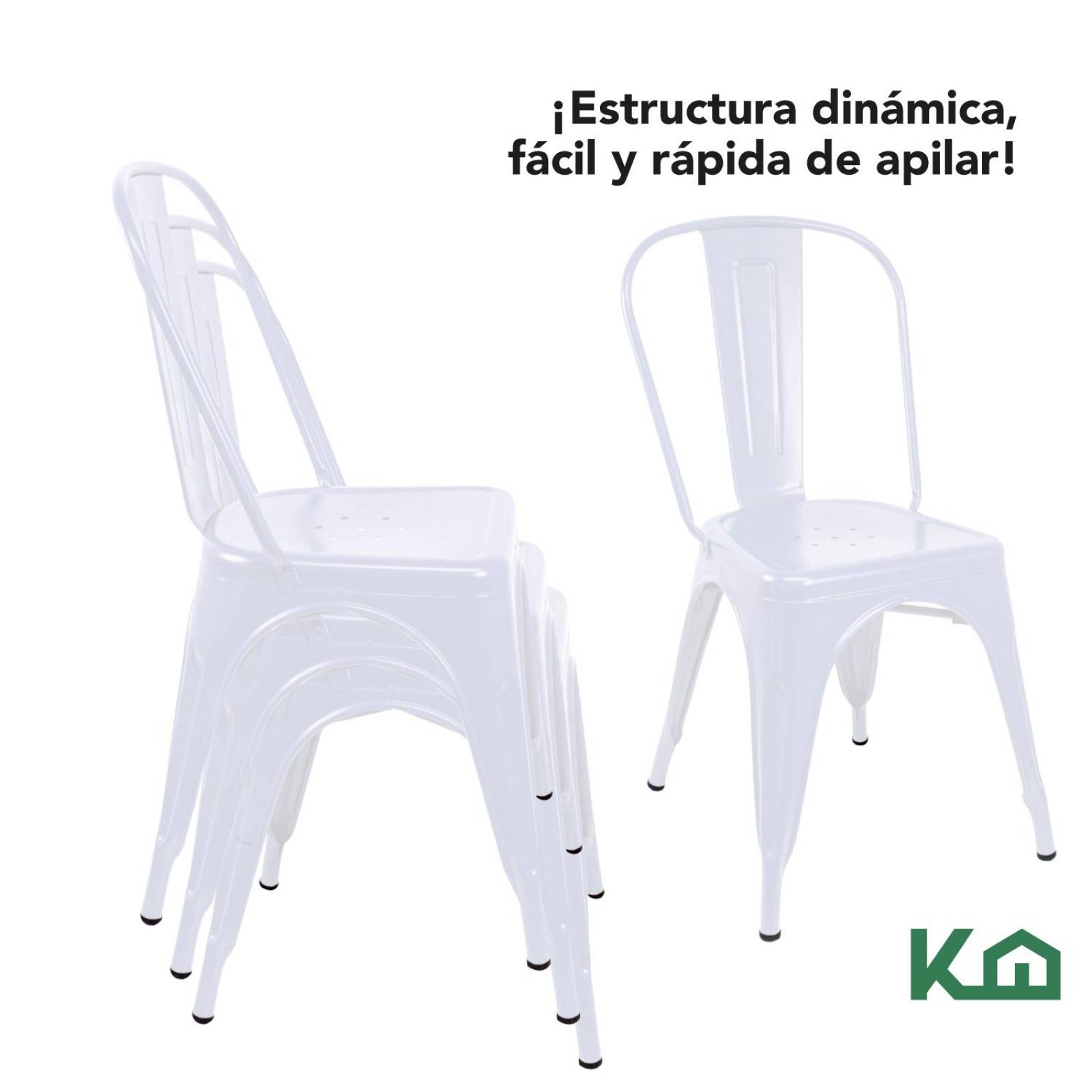 Silla Tolix Metal 4 Pzas Comedor Casa Restaurante Exterior Blanco