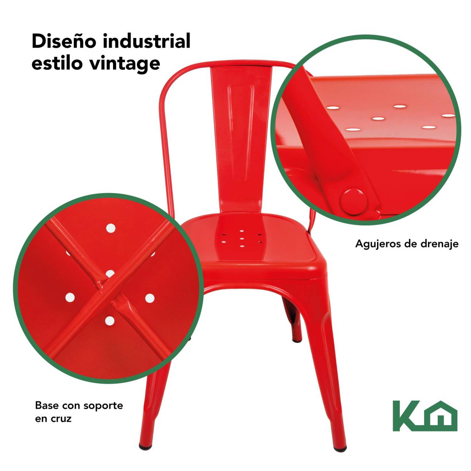 Silla Tolix Metal 4 Pzas Comedor Casa Restaurante Exterior Rojo