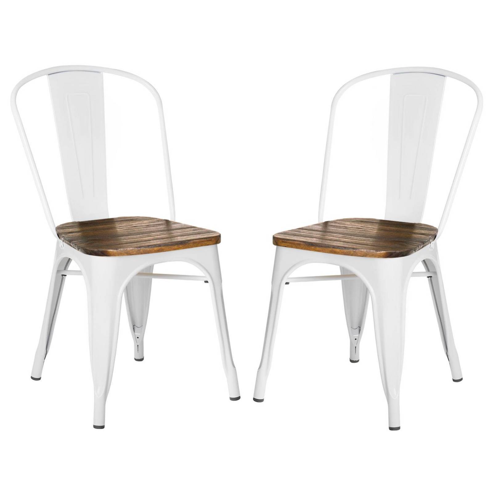 Silla Tolix De Metal Con Asiento Madera 2 Pzas Para Comedor Blanco