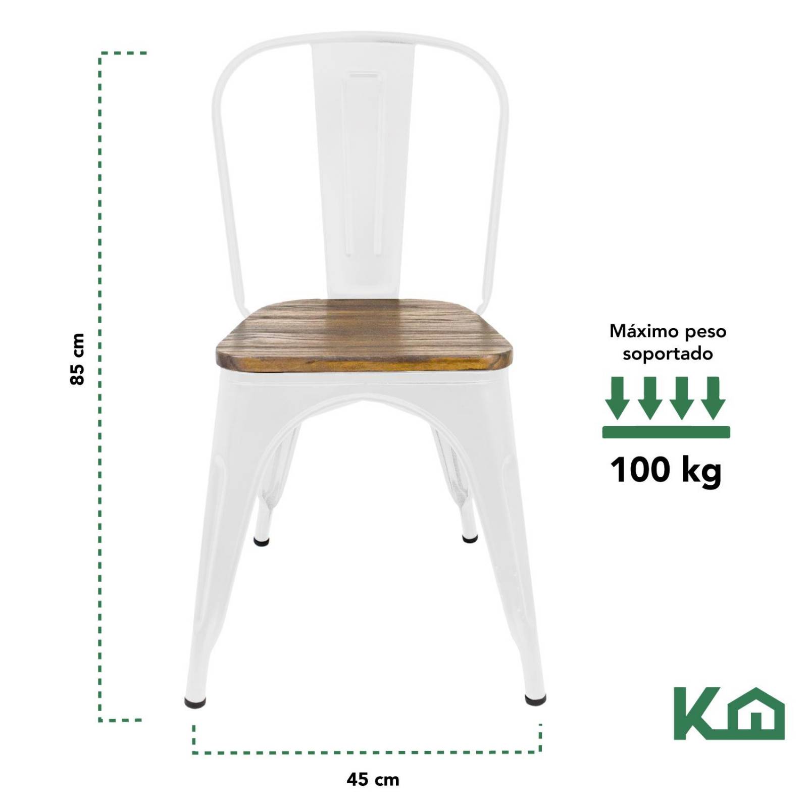 Silla Tolix De Metal Con Asiento Madera 2 Pzas Para Comedor Blanco