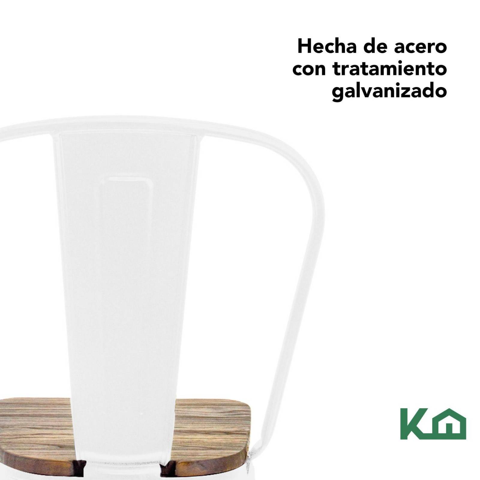 Silla Tolix De Metal Con Asiento Madera 2 Pzas Para Comedor Blanco