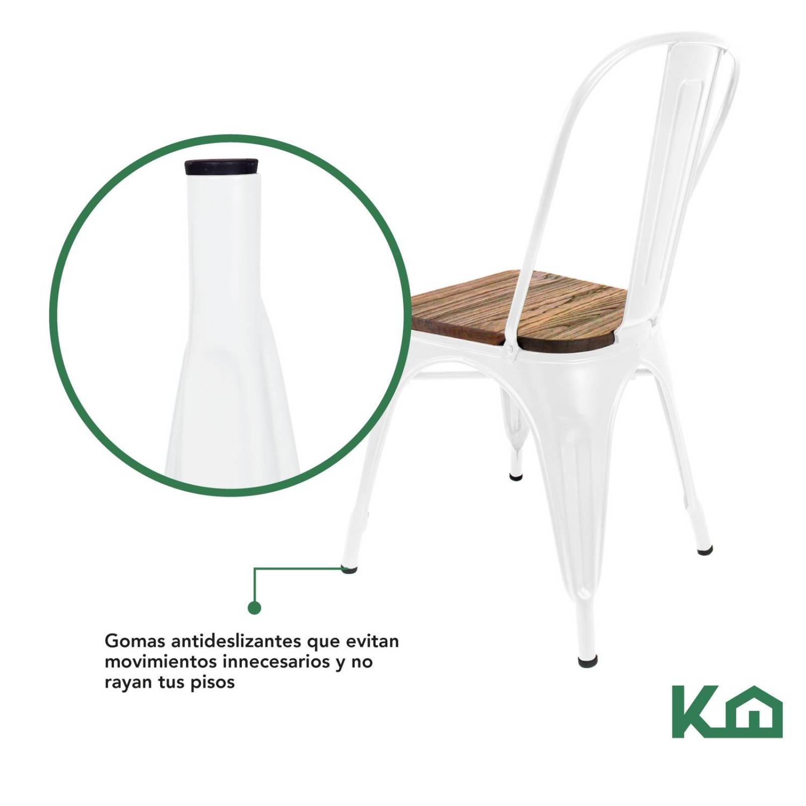 Silla Tolix De Metal Con Asiento Madera 2 Pzas Para Comedor Blanco