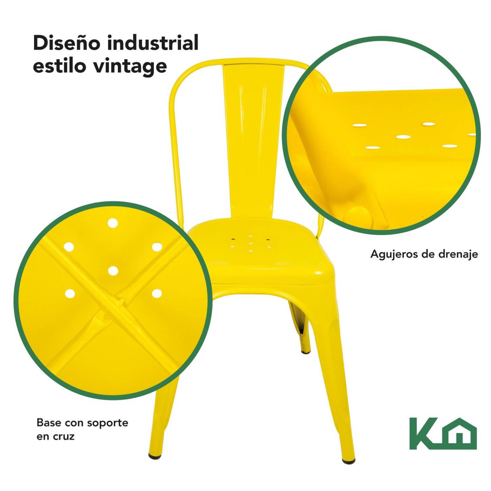 Silla Tolix Metal 4 Pzas Comedor Casa Restaurante Exterior Amarillo