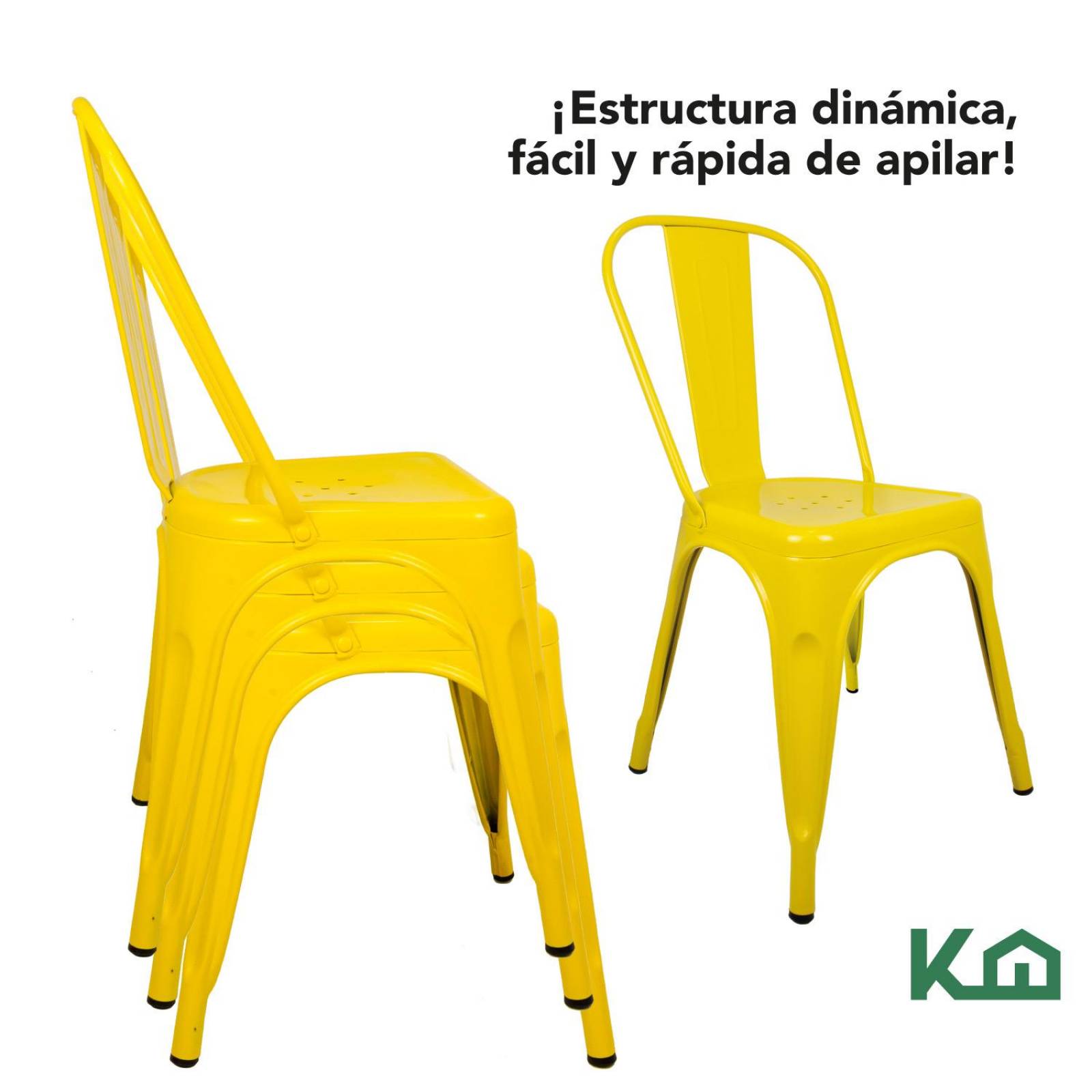 Silla Tolix Metal 4 Pzas Comedor Casa Restaurante Exterior Amarillo