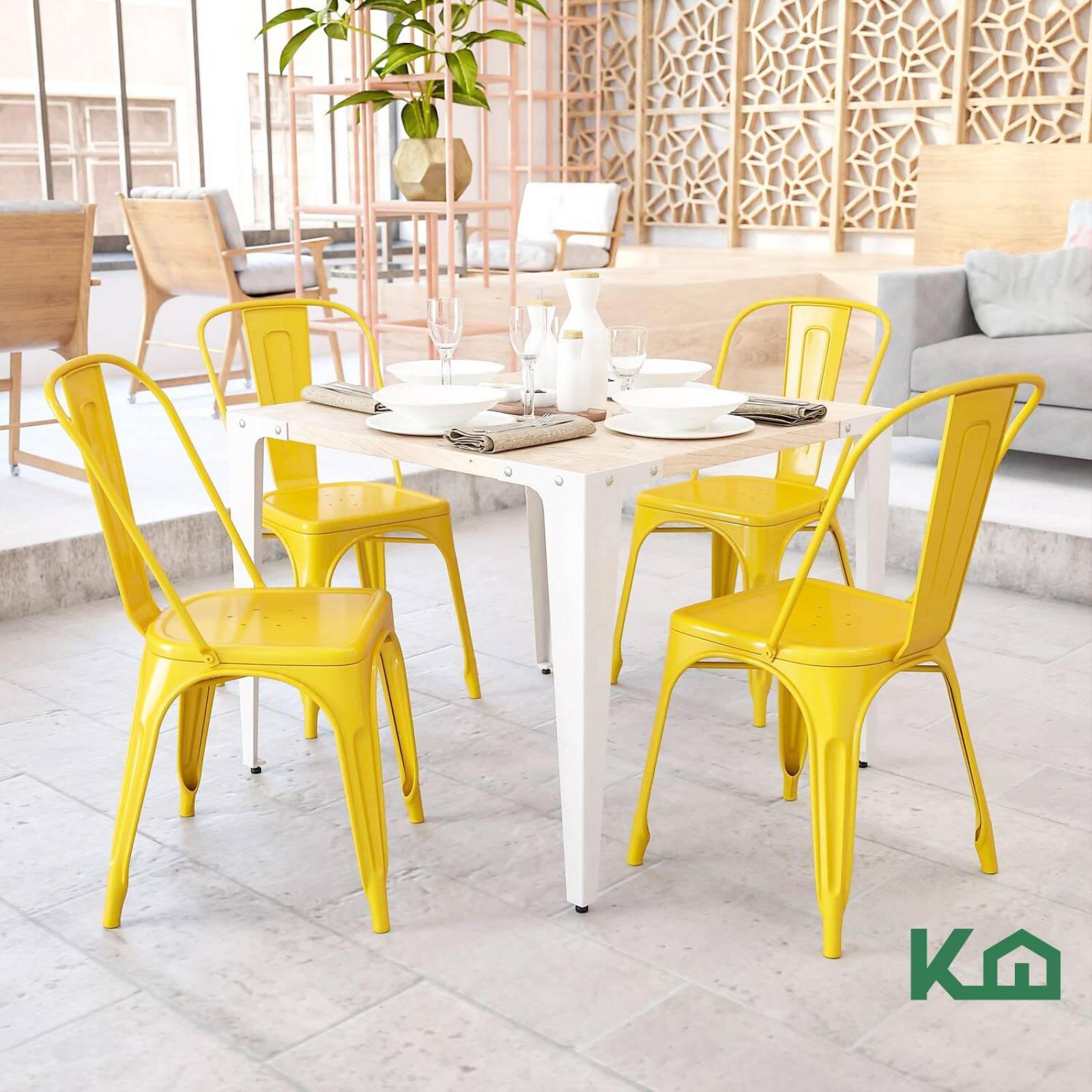 Silla Tolix Metal 4 Pzas Comedor Casa Restaurante Exterior Amarillo