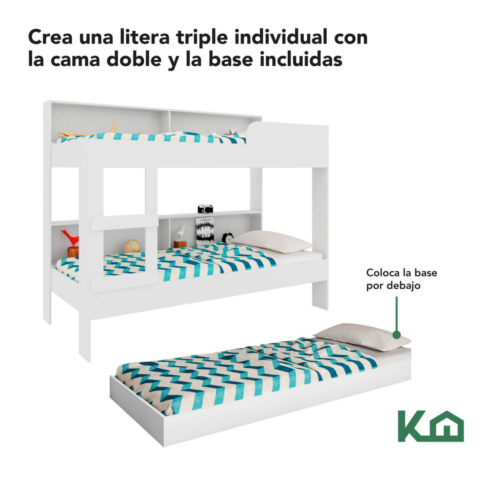 Litera Doble Individual + Cama Base Individual KingsHouse 
