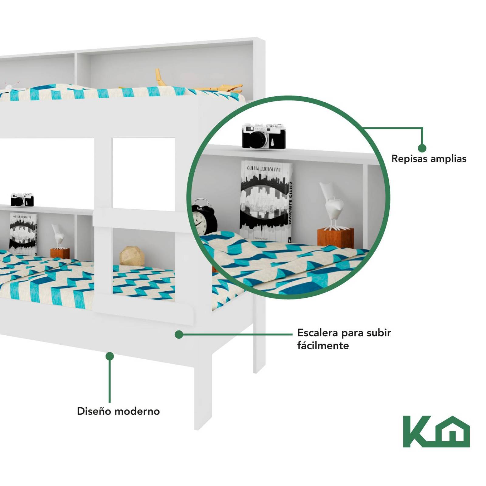 Litera Doble Individual + Cama Base Individual KingsHouse